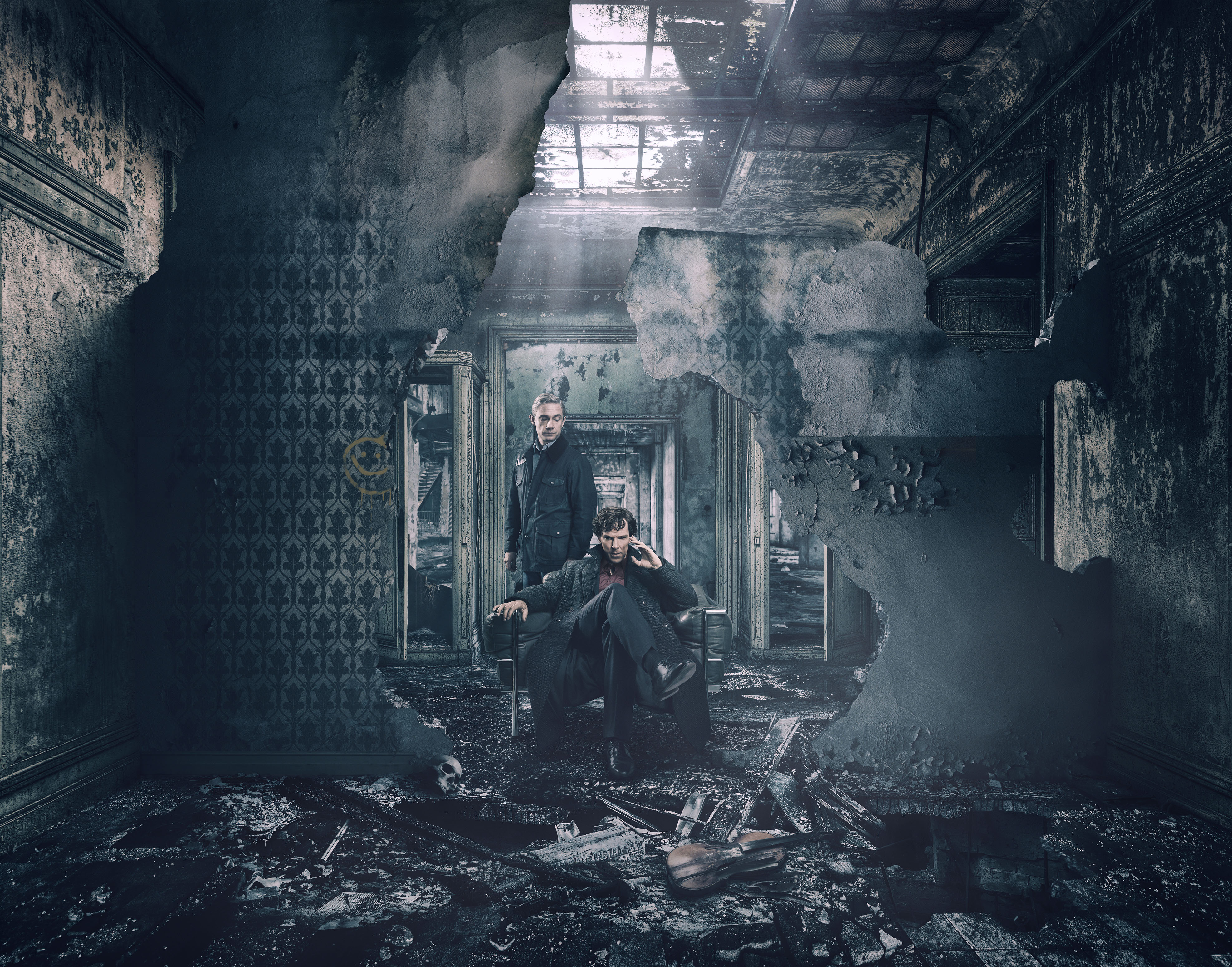 Sherlock Holmes from Sherlock in a ruined room HD Wallpaper