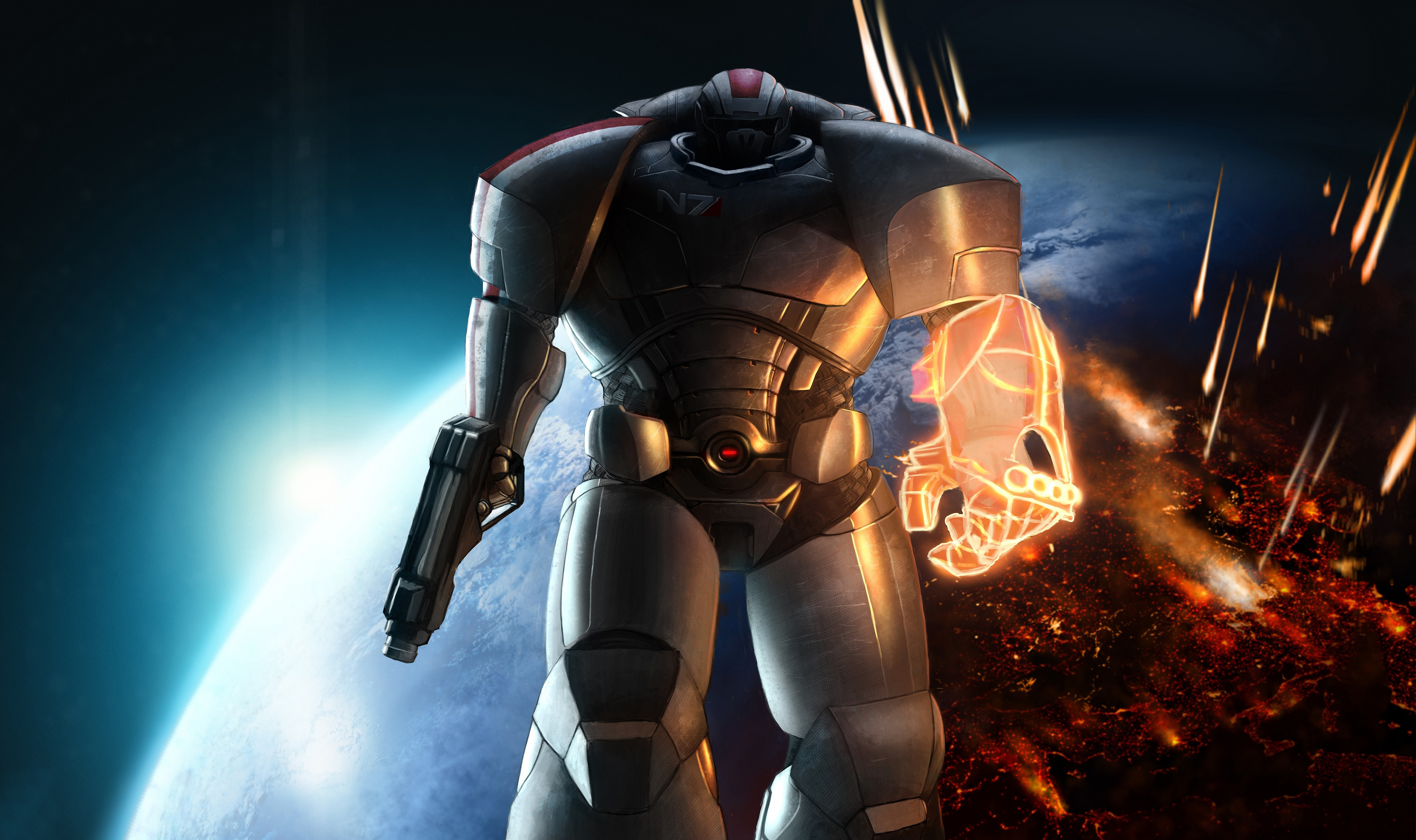 Commander Shepard from Mass Effect in Warhammer 40K armor HD Wallpaper