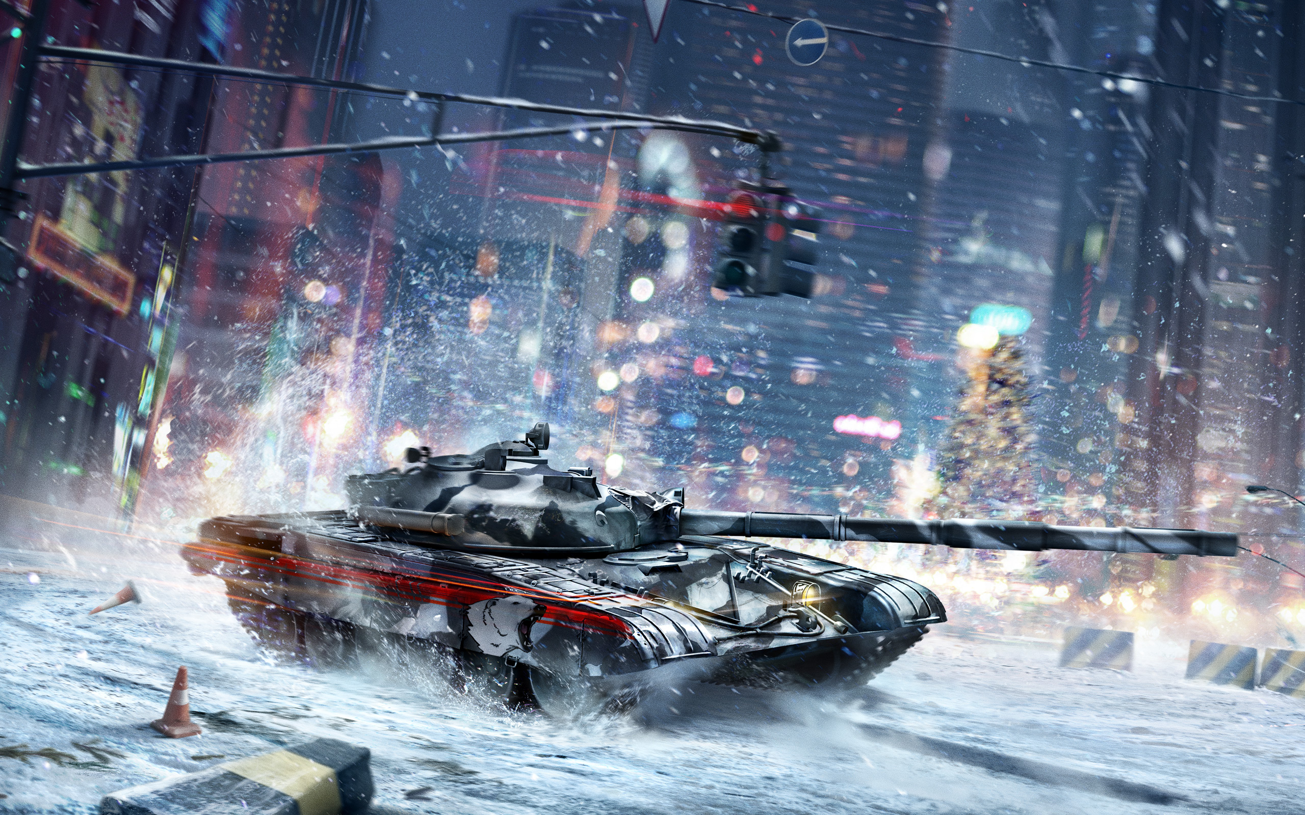Tank in a Winter City Battle HD Wallpaper