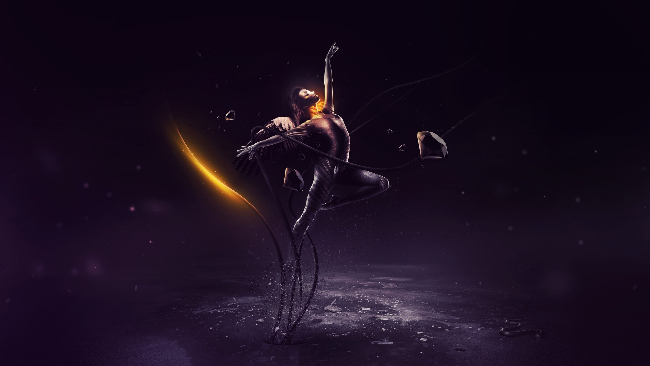 Ballerina in dramatic pose with glowing elements HD Wallpaper