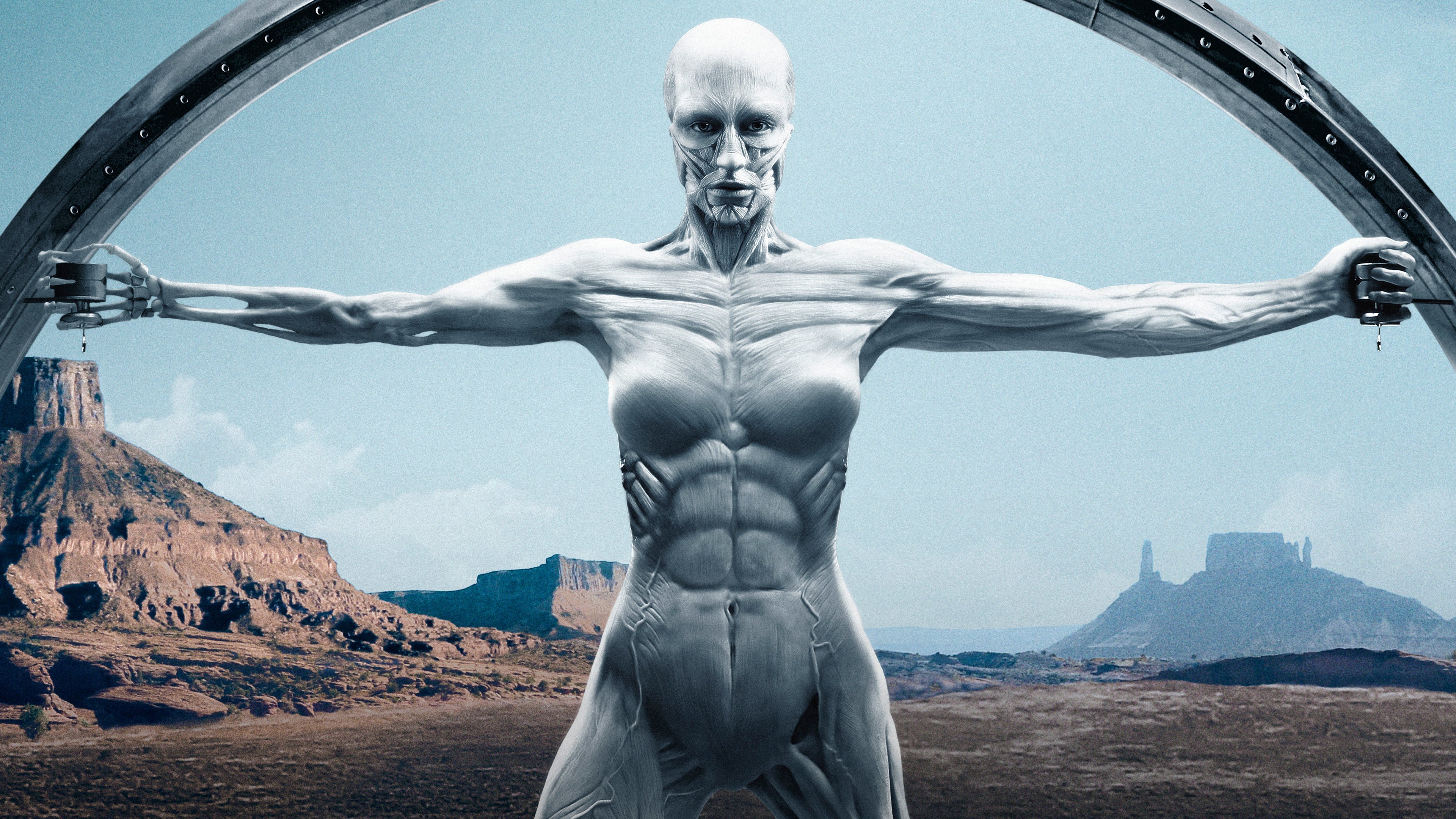 Westworld android in desert landscape 4K HD Wallpaper