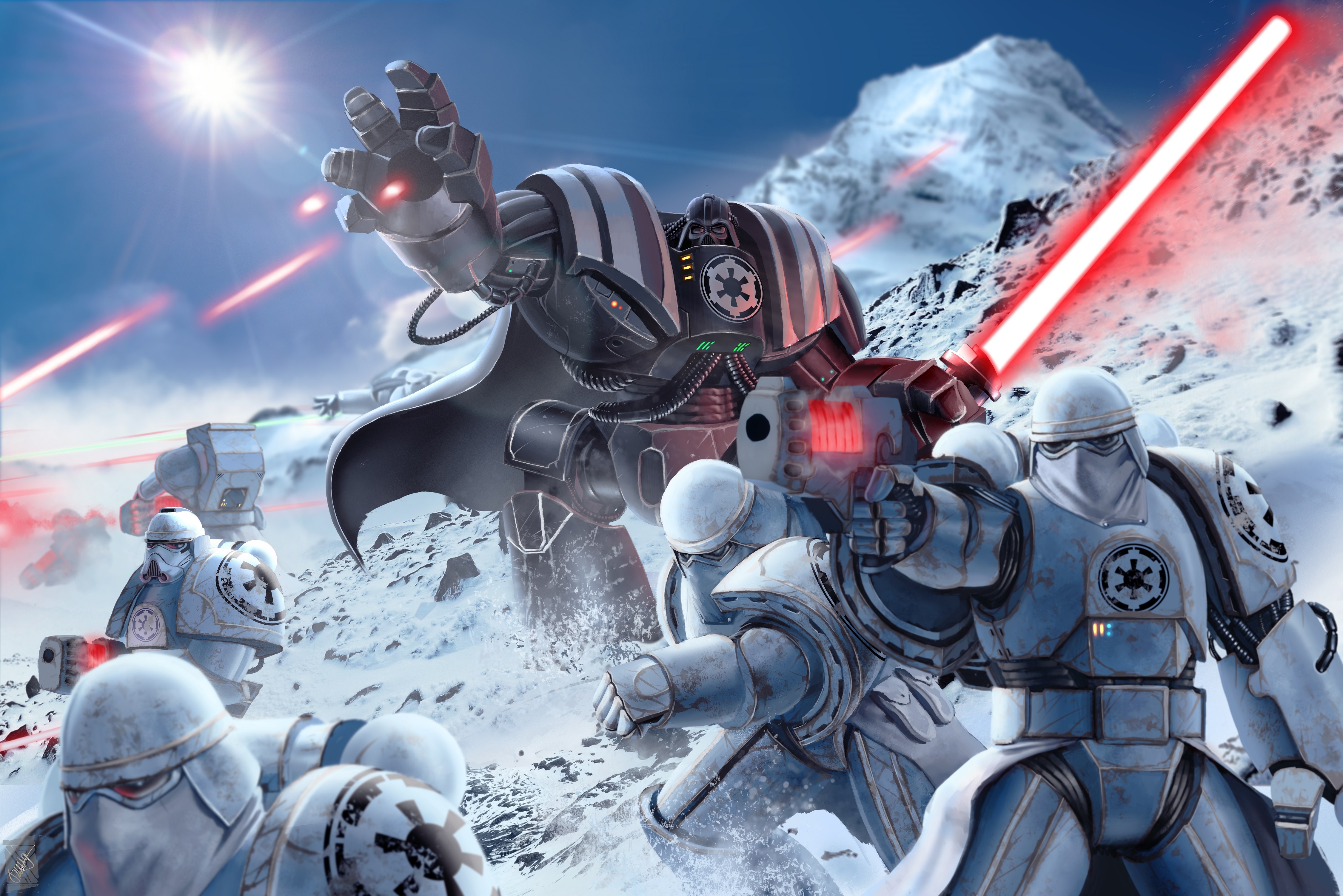 Star Wars and Warhammer 40K crossover with Stormtroopers and Darth Vader HD Wallpaper