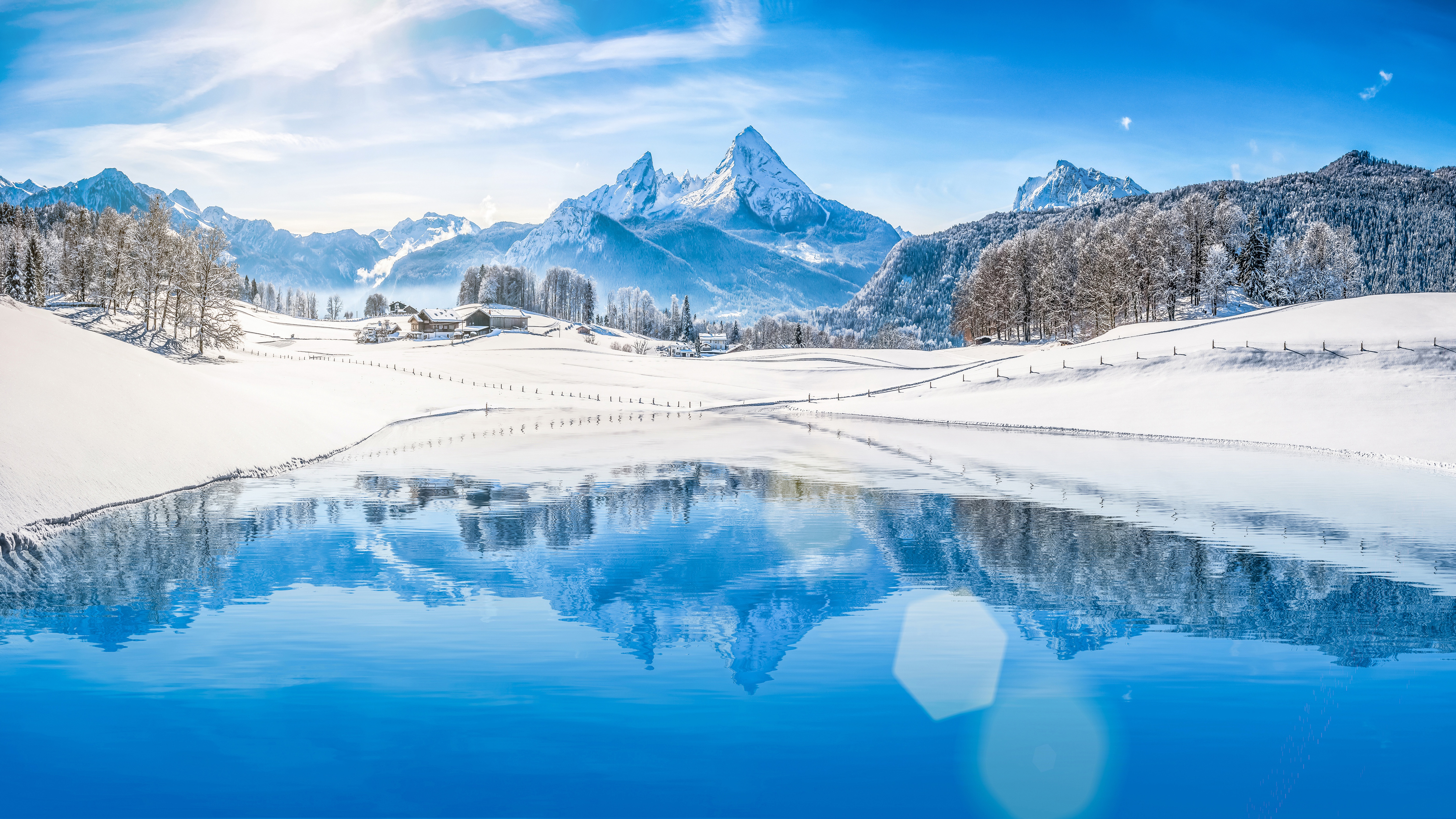Winter Alps Mountains Reflection 4K HD Wallpaper
