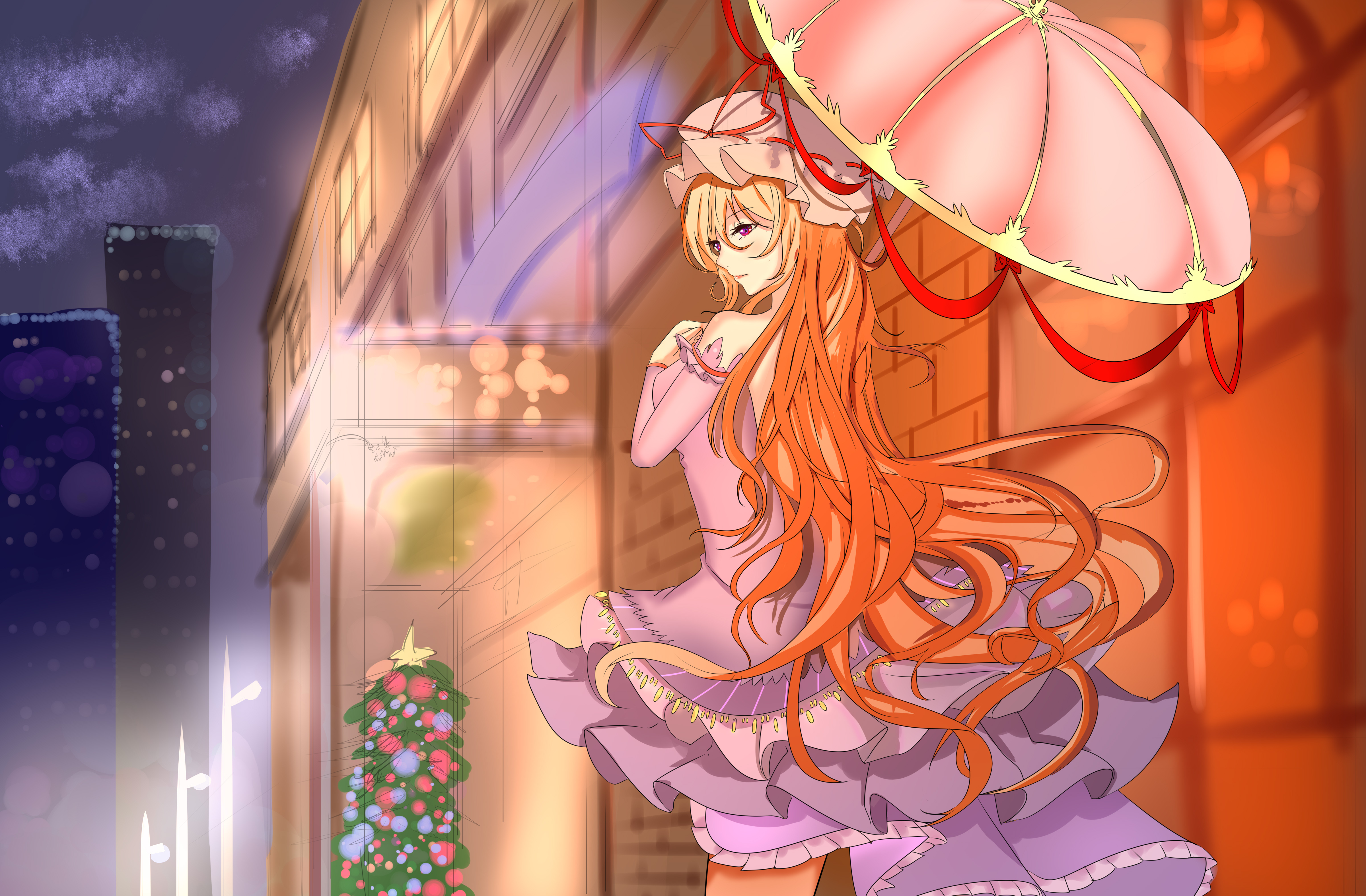4K Touhou anime girl with umbrella HD Wallpaper