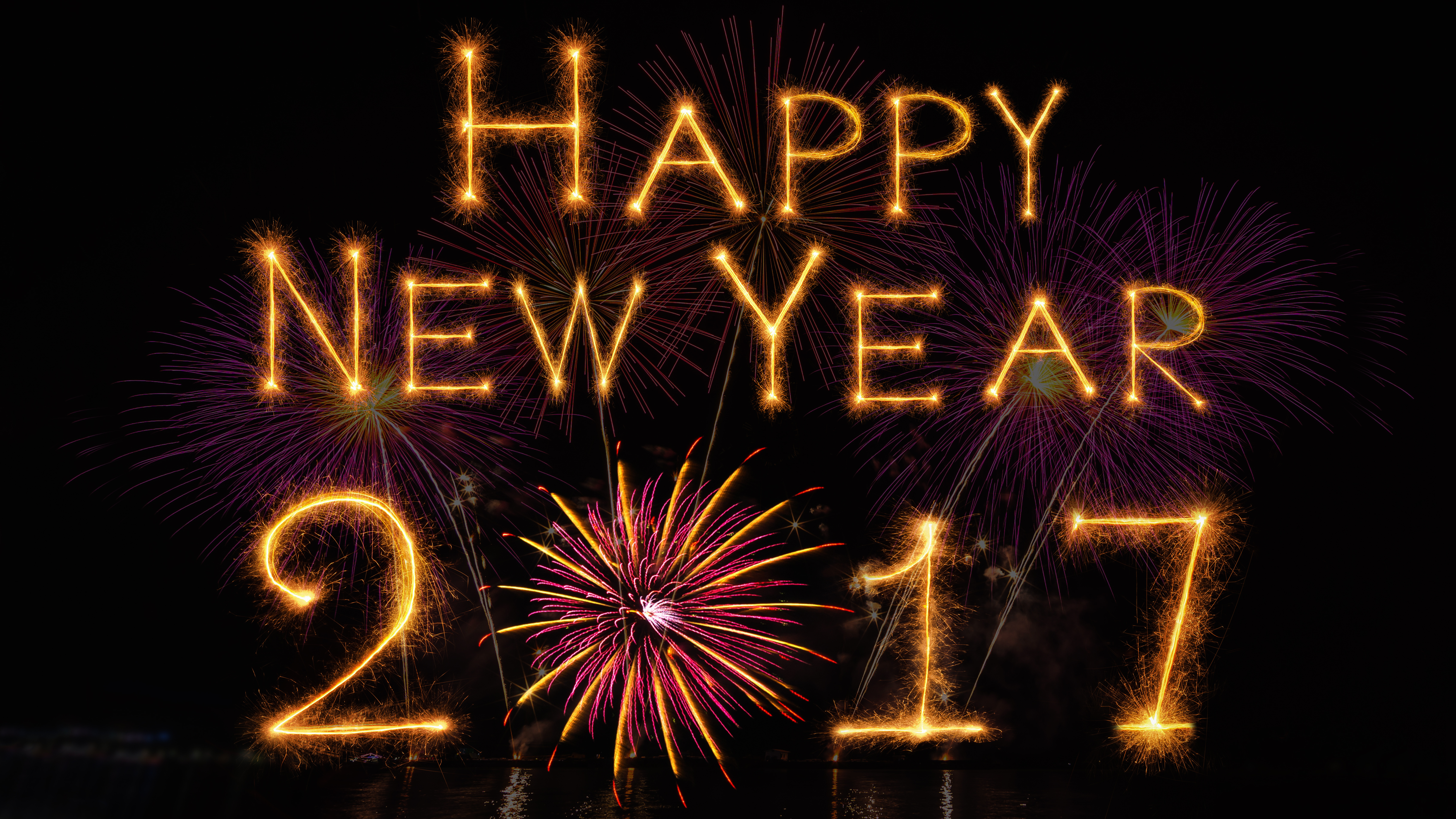 Happy New Year 2017 Sparklers and Fireworks HD Wallpaper