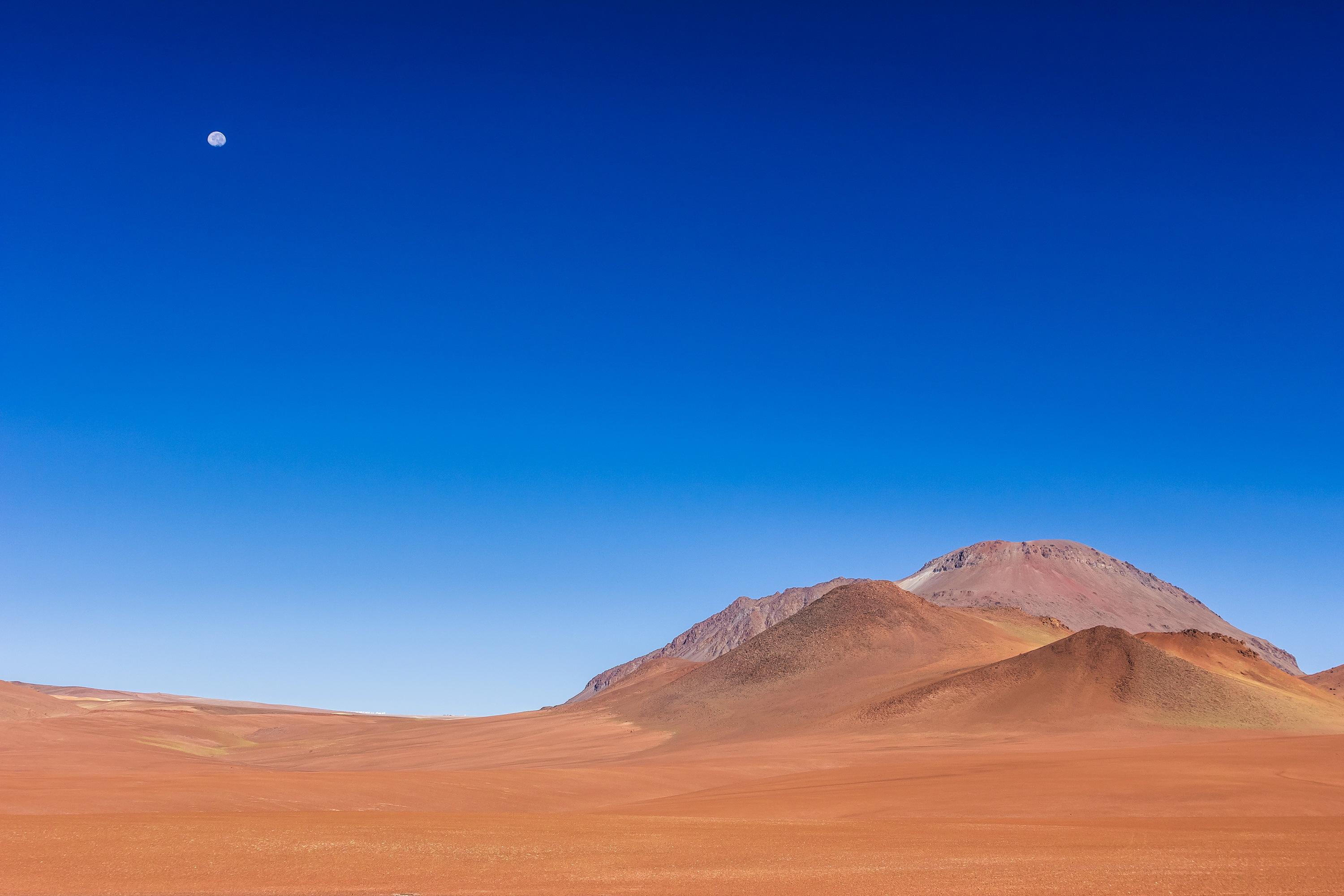 Desert landscape with mountains and moon HD Wallpaper
