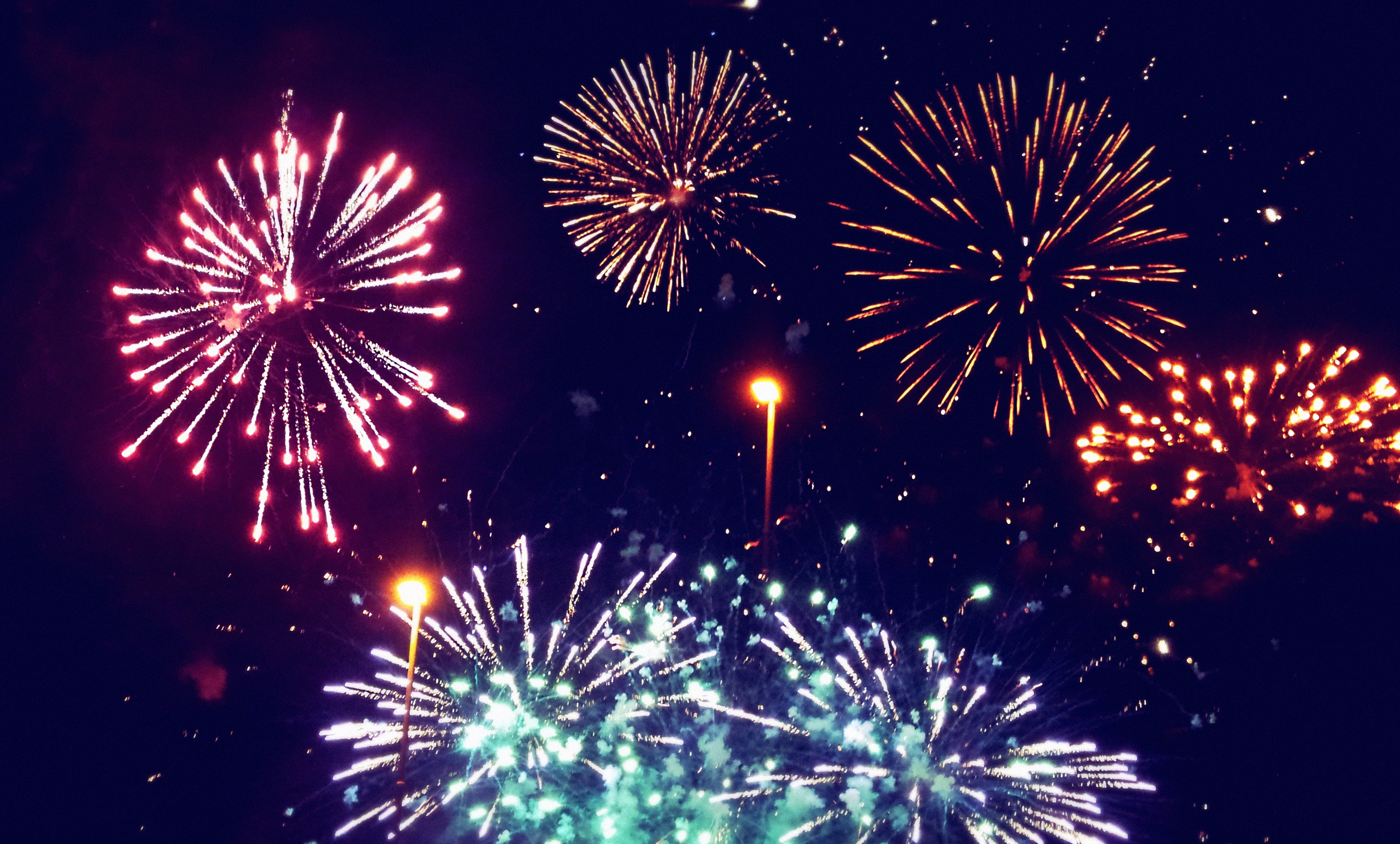 Colorful fireworks exploding in the night sky HD Wallpaper