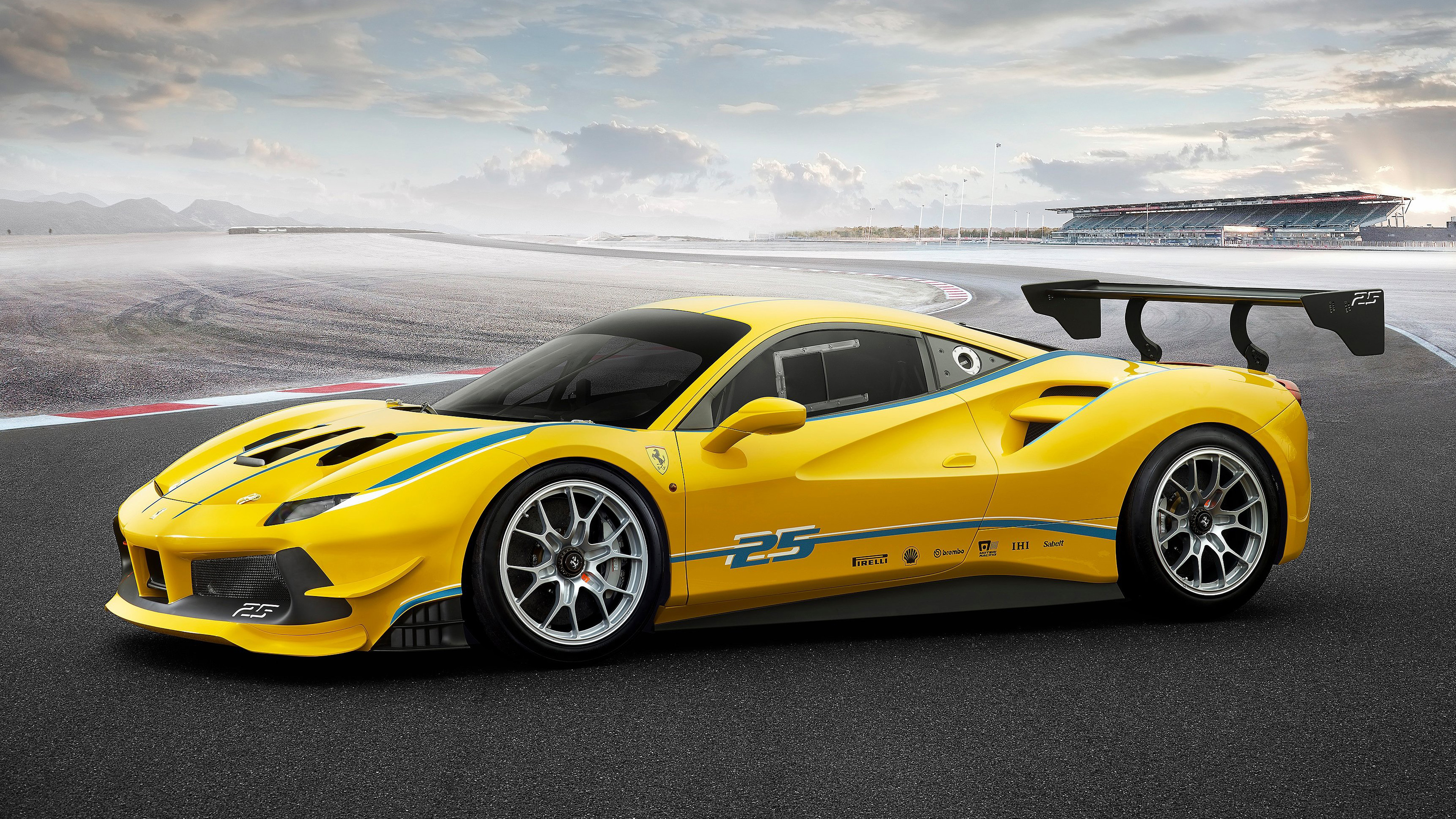 Yellow Ferrari 488 Challenge on Race Track HD Wallpaper