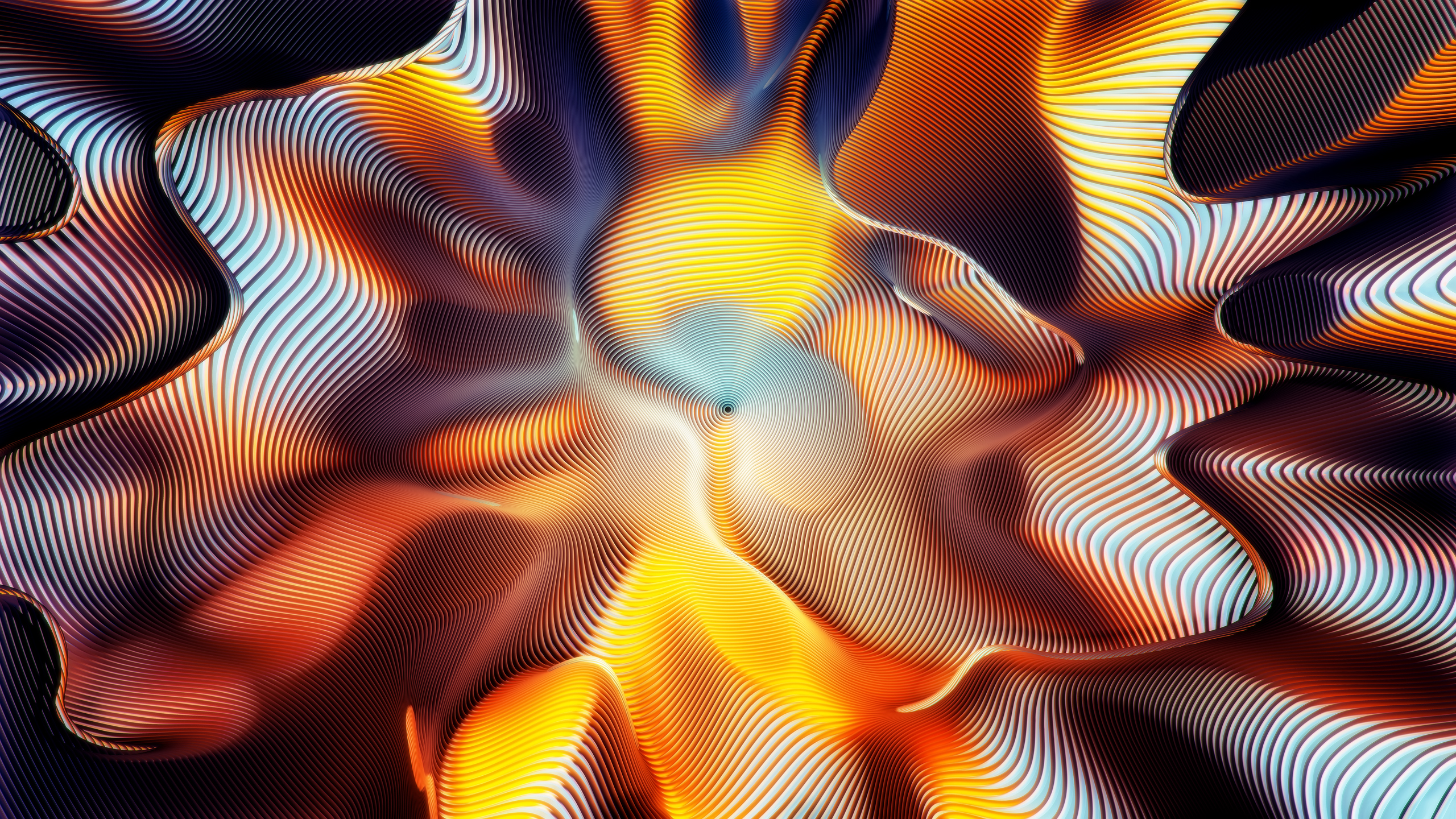 Abstract wavy surface with glowing orange and blue light HD Wallpaper