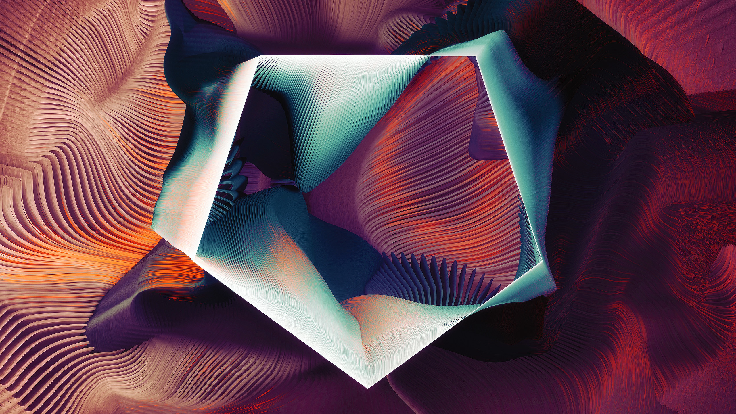 Abstract Pentagon Shape with Wavy Textures HD Wallpaper