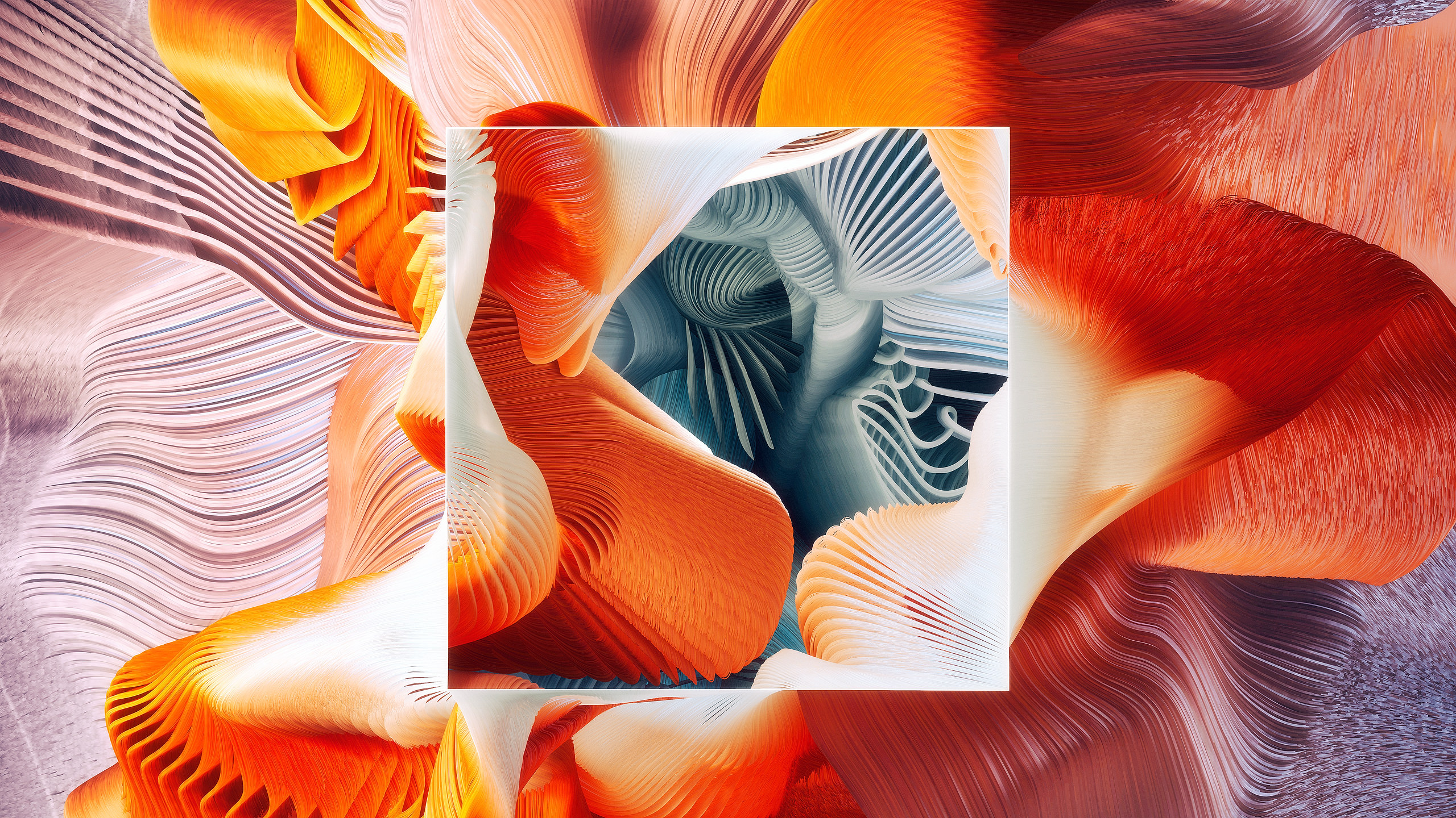 Abstract Plumes with Square Overlay HD Wallpaper