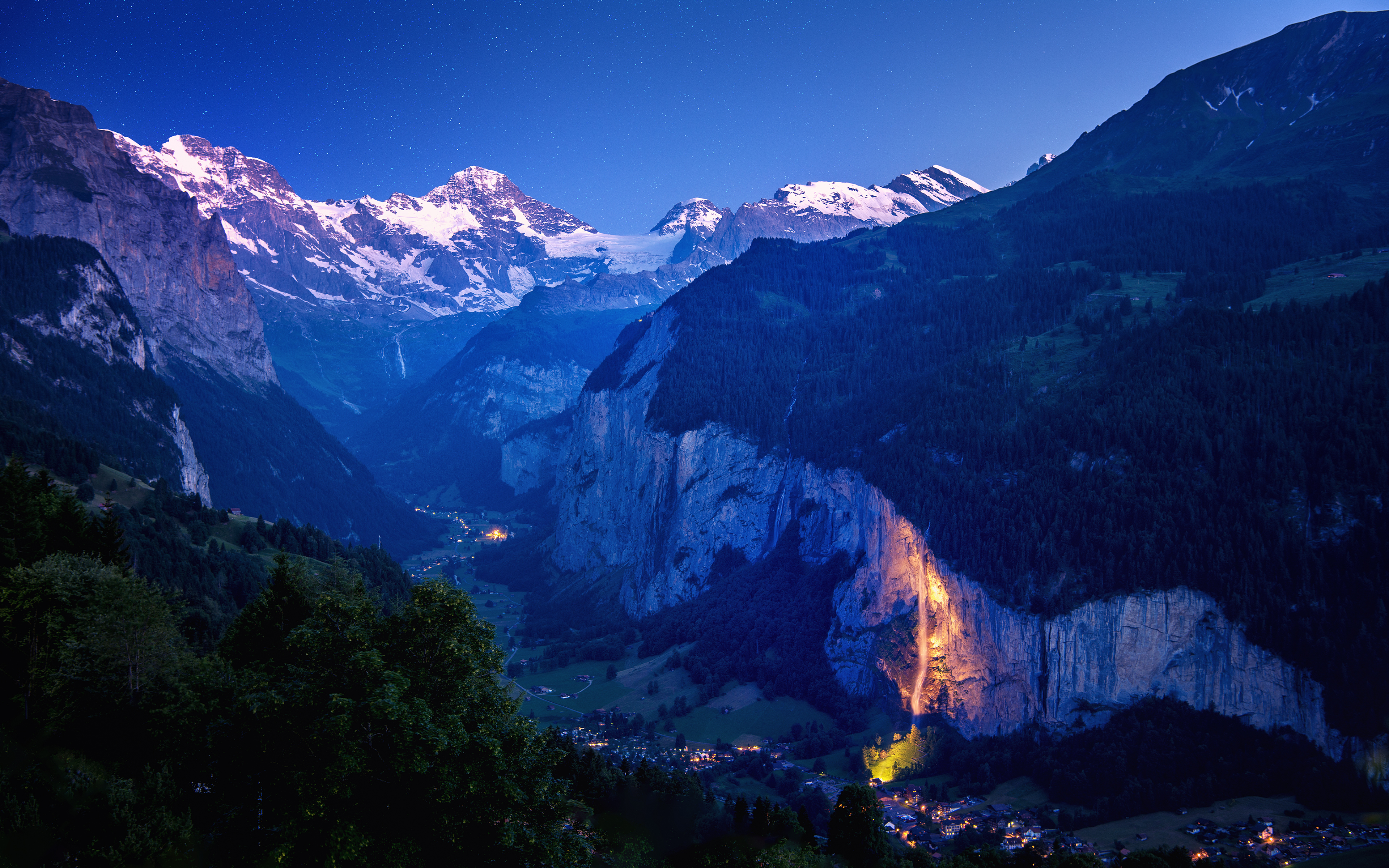 Lauterbrunnen Valley Switzerland at Dusk HD Wallpaper
