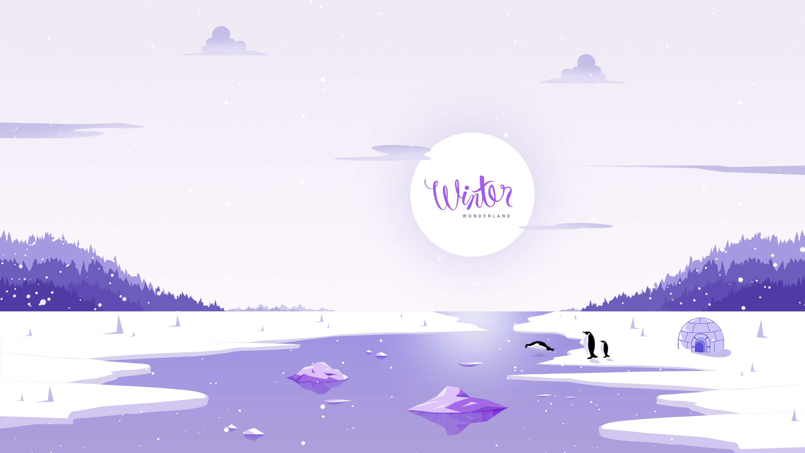 Winter Wonderland Landscape with Penguins and Igloo HD Wallpaper