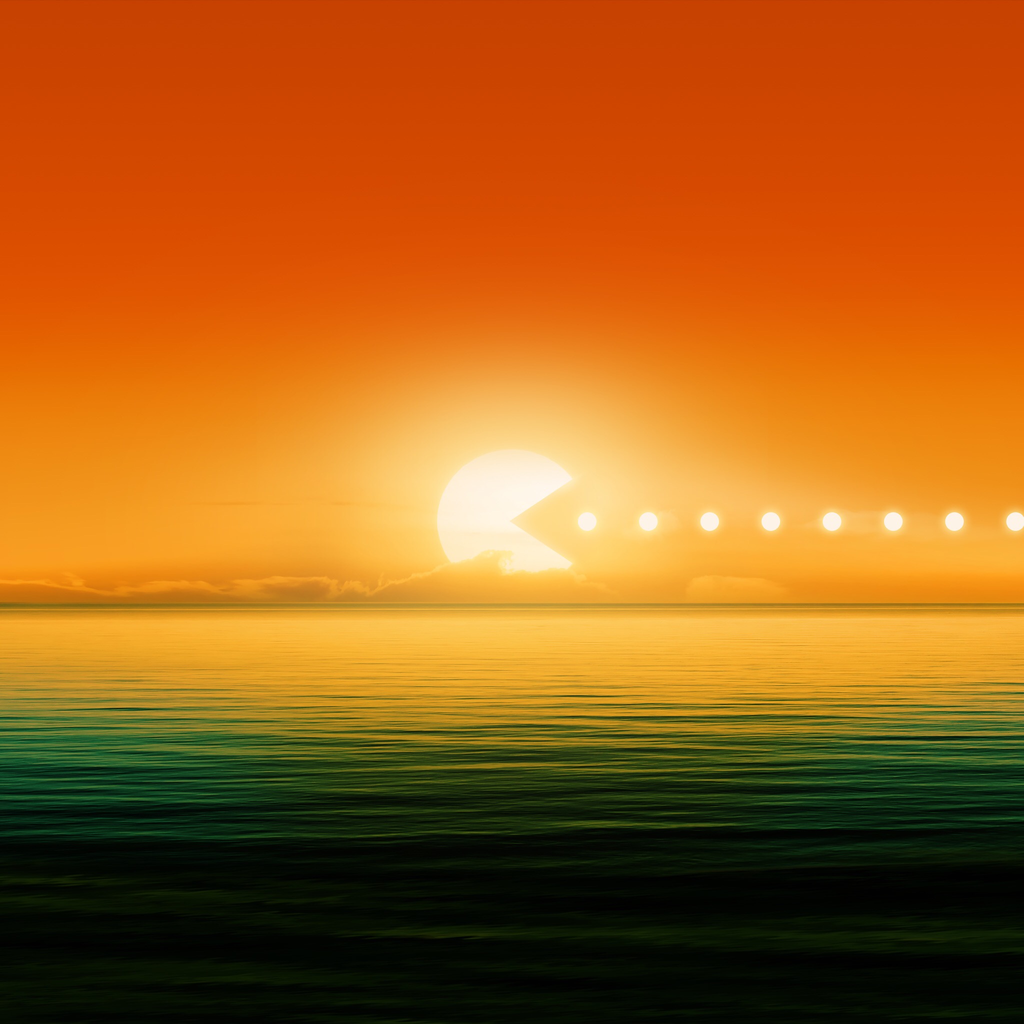 Pac-Man sunset over the ocean HD Wallpaper