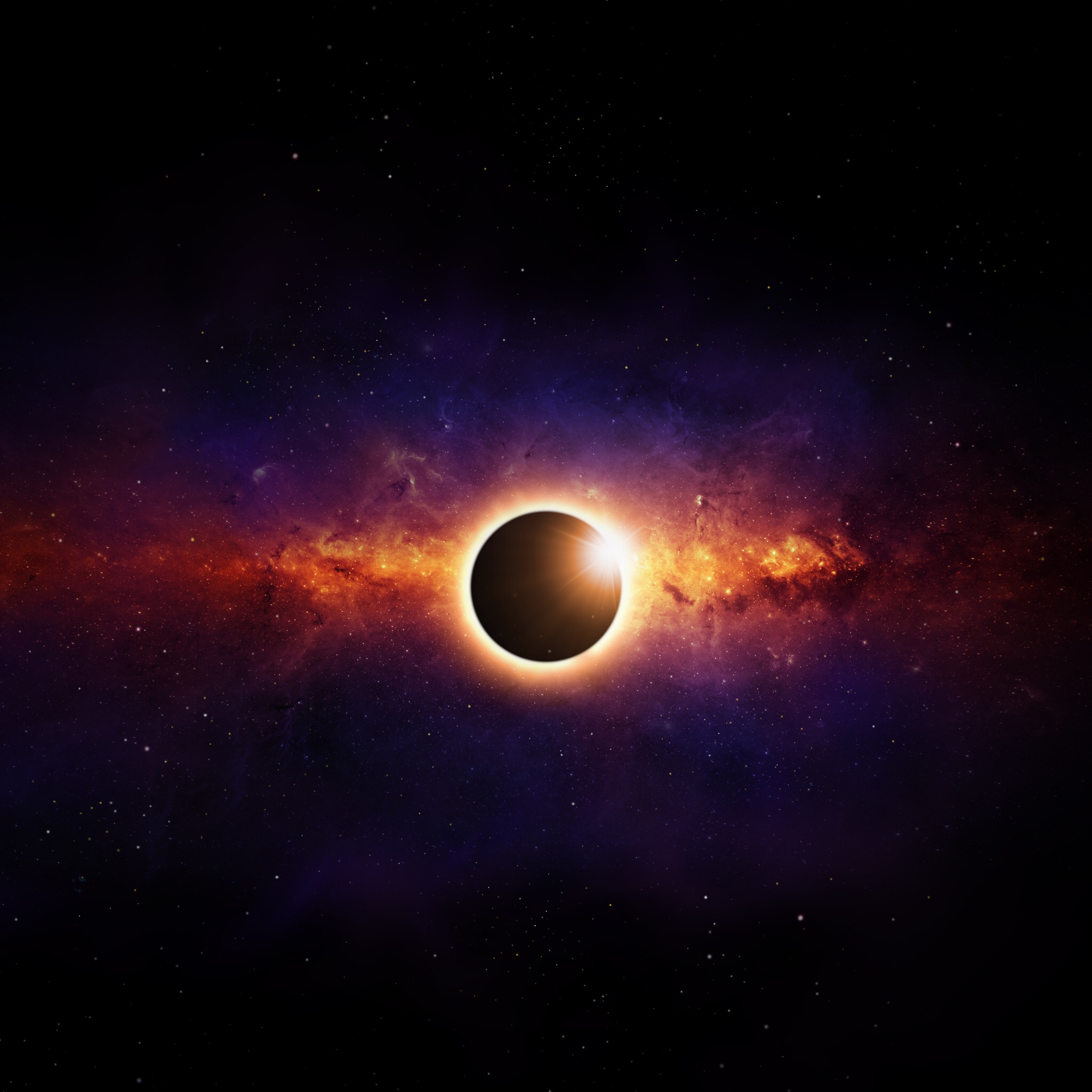 Solar eclipse in a colorful nebula HD Wallpaper