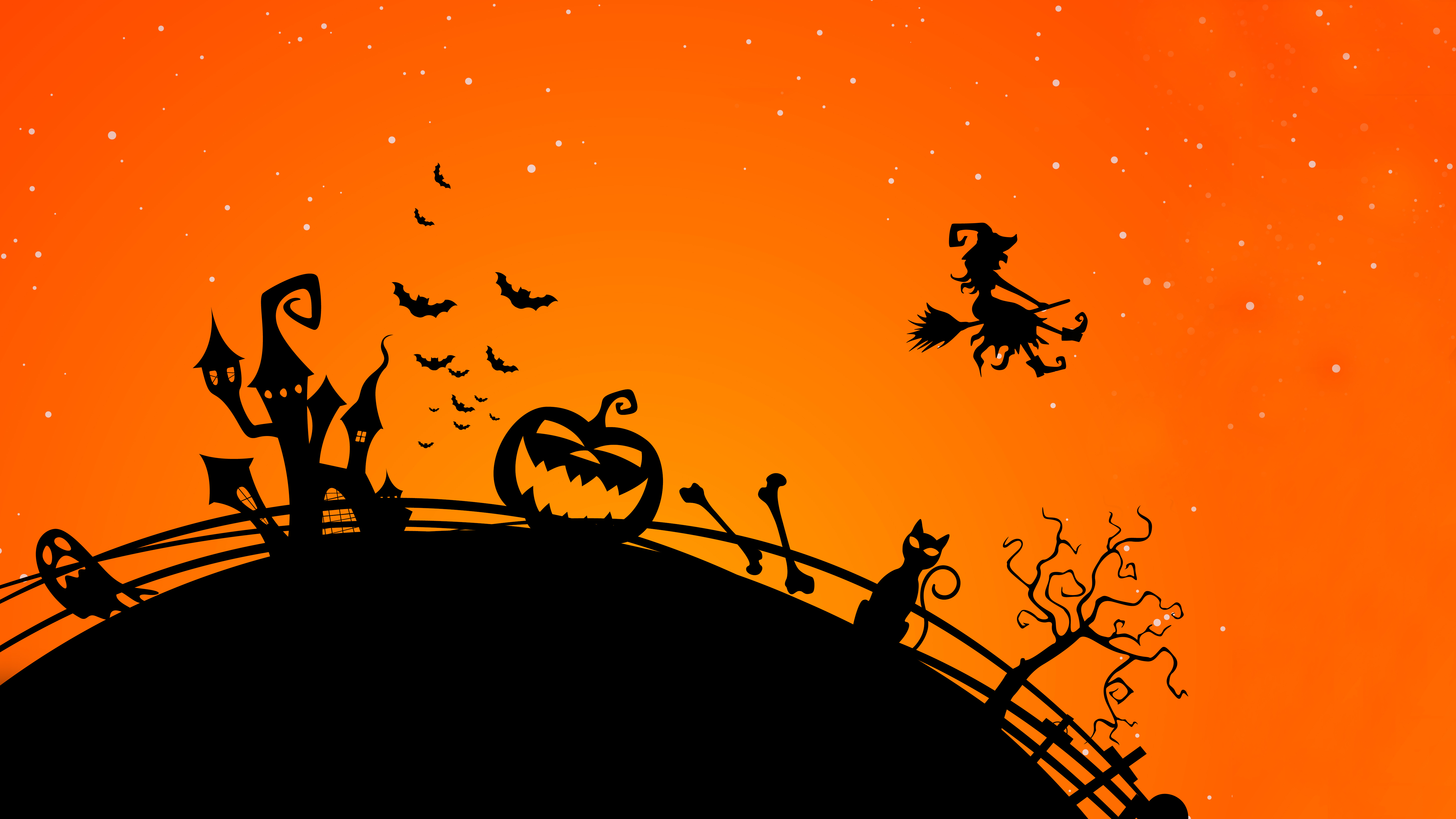 Halloween Witch Flying Over Scary House and Pumpkin 4K HD Wallpaper