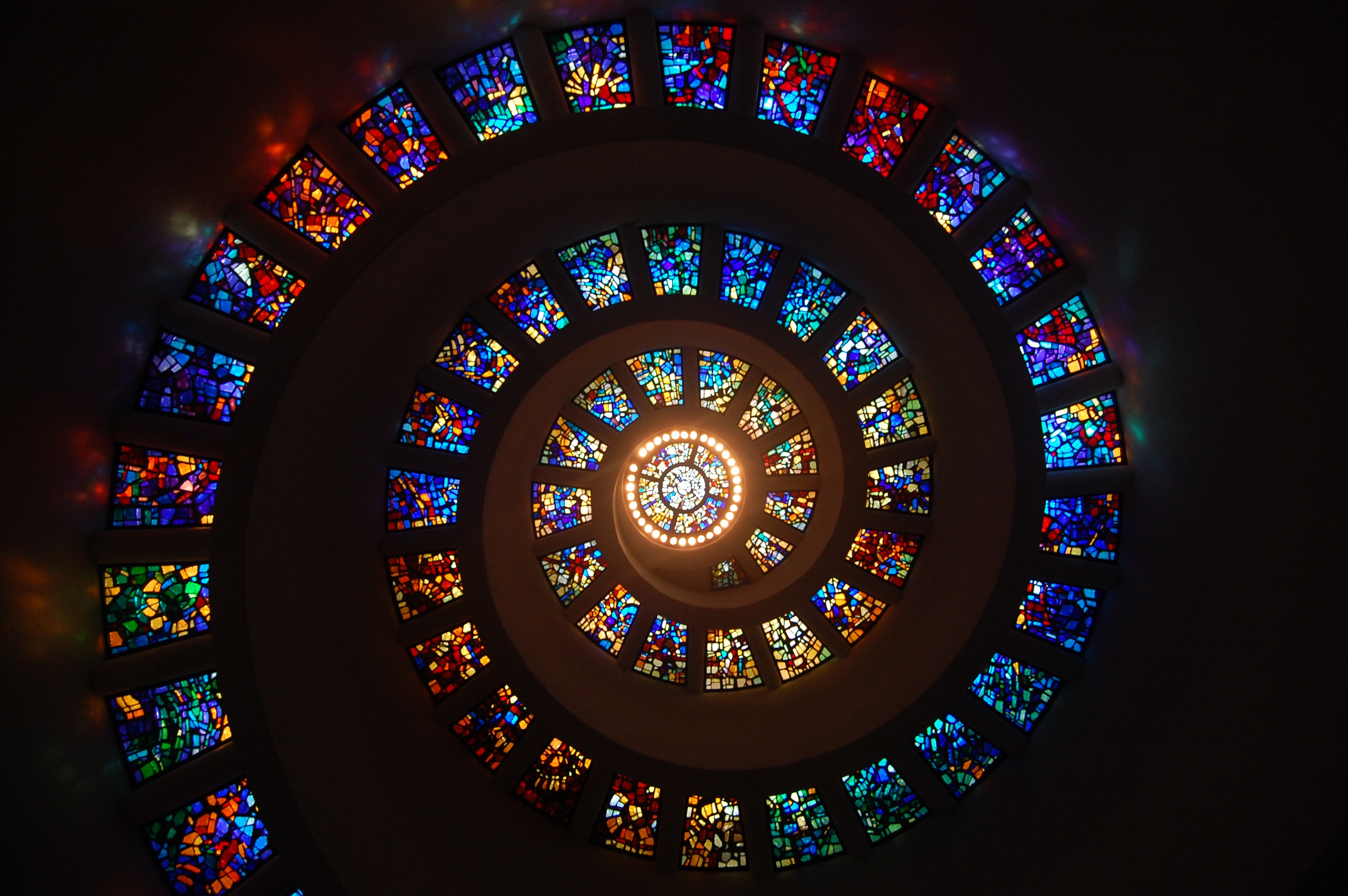Spiral ceiling with stained glass windows HD Wallpaper