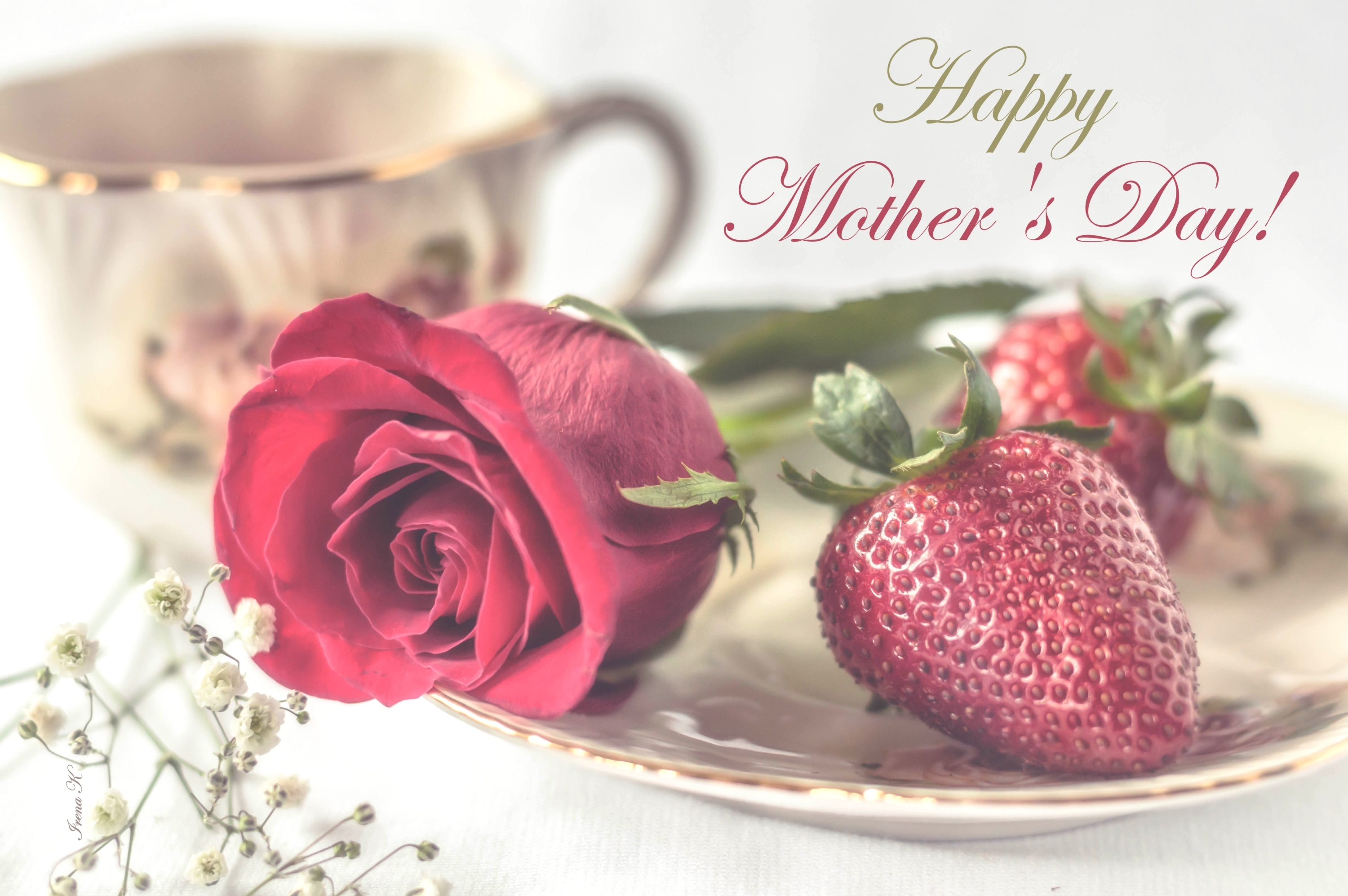 Happy Mother's Day Rose and Strawberries HD Wallpaper