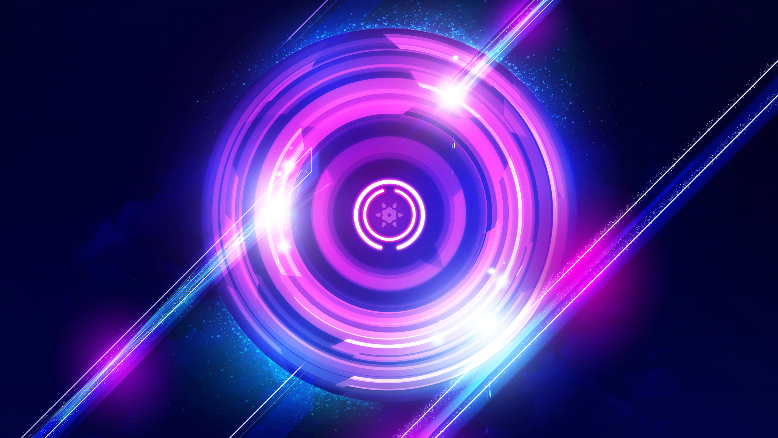 Abstract Neon Circle with Light Streaks HD Wallpaper