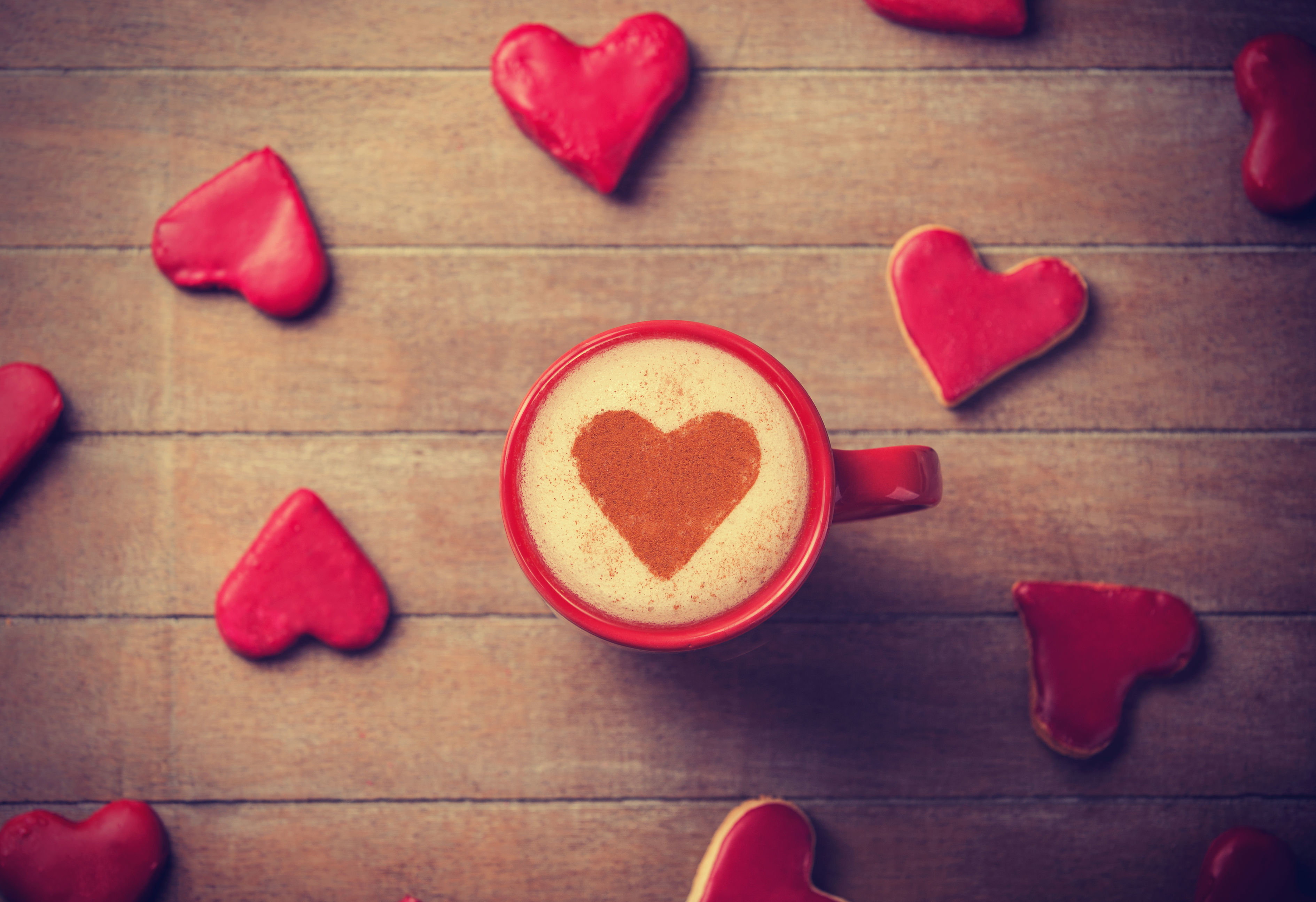 Coffee with Love Hearts HD Wallpaper