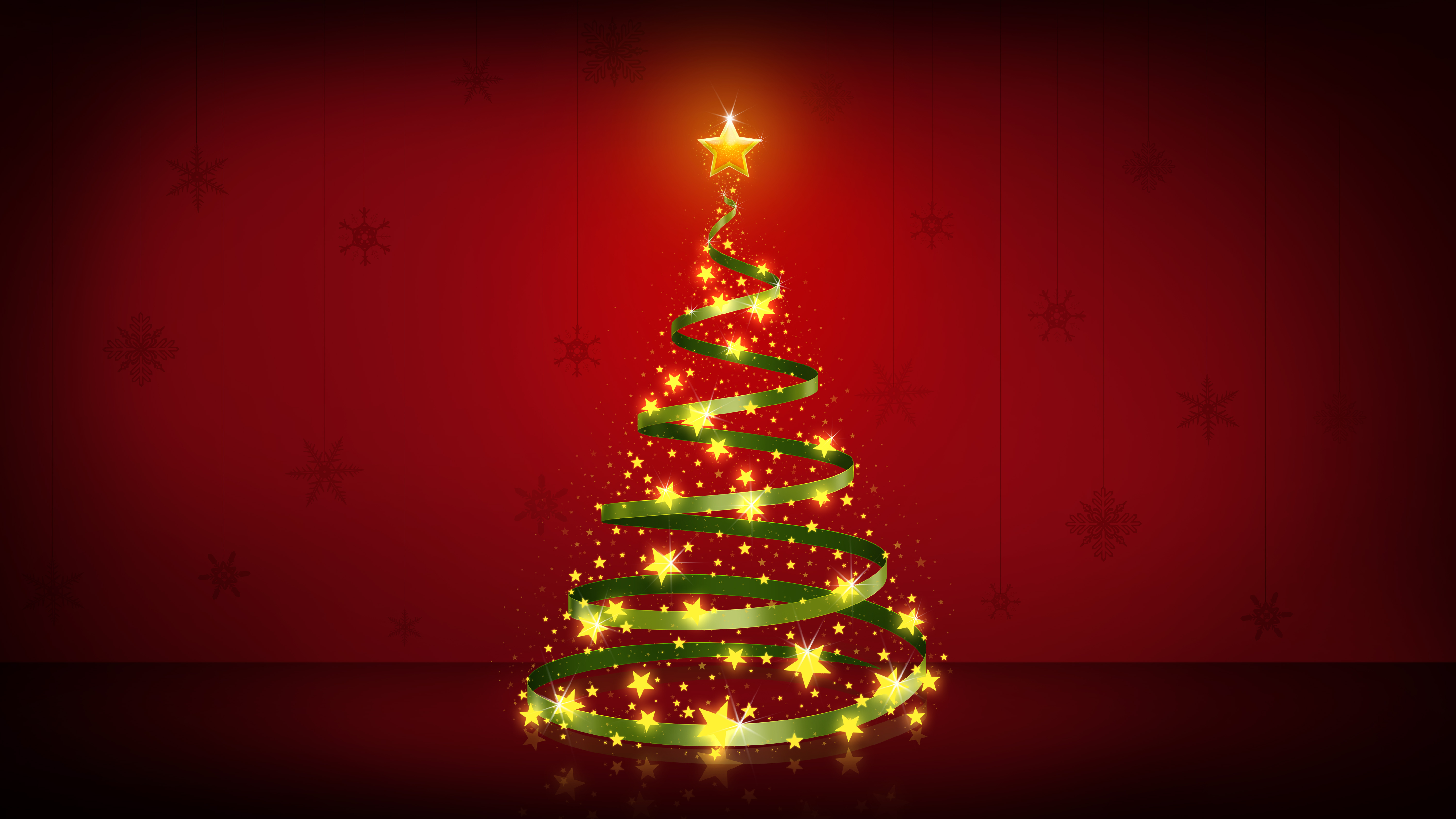 Christmas tree with stars and ribbon HD Wallpaper