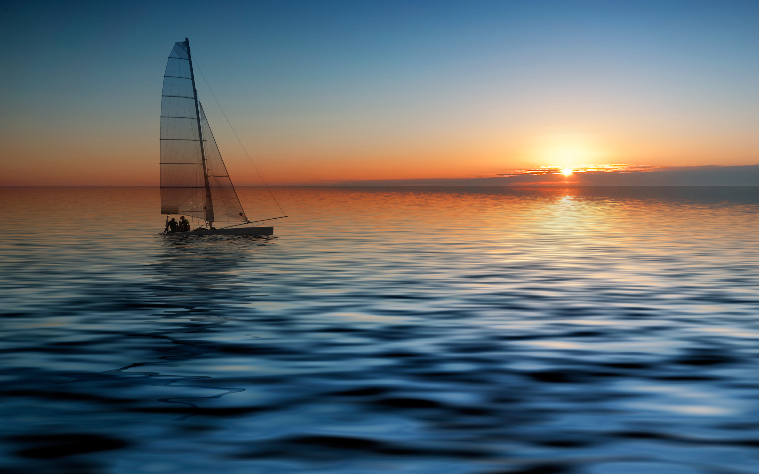 Sailboat on the sea at sunset HD Wallpaper