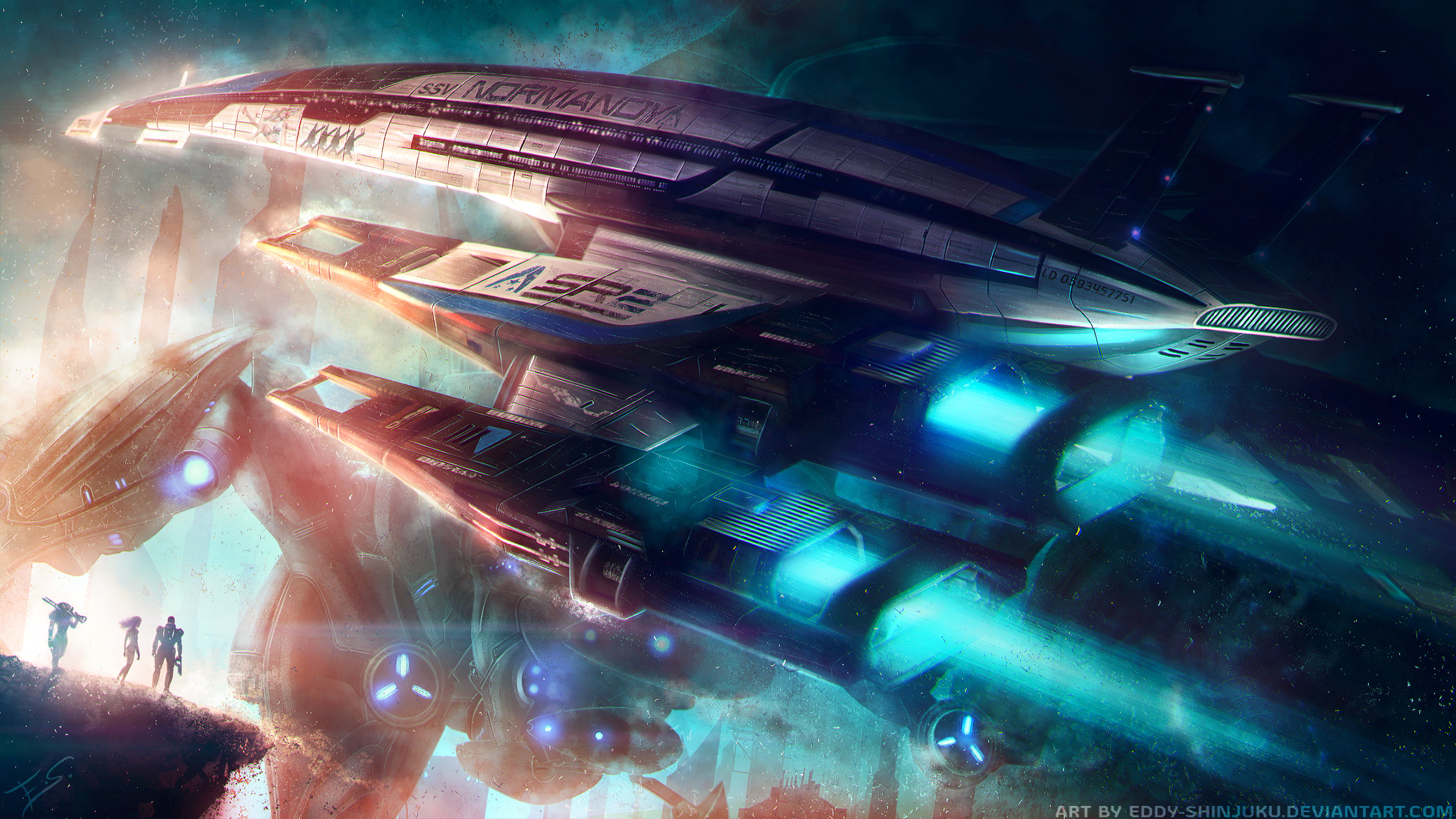 Normandy SR-2 starship from Mass Effect in space HD Wallpaper