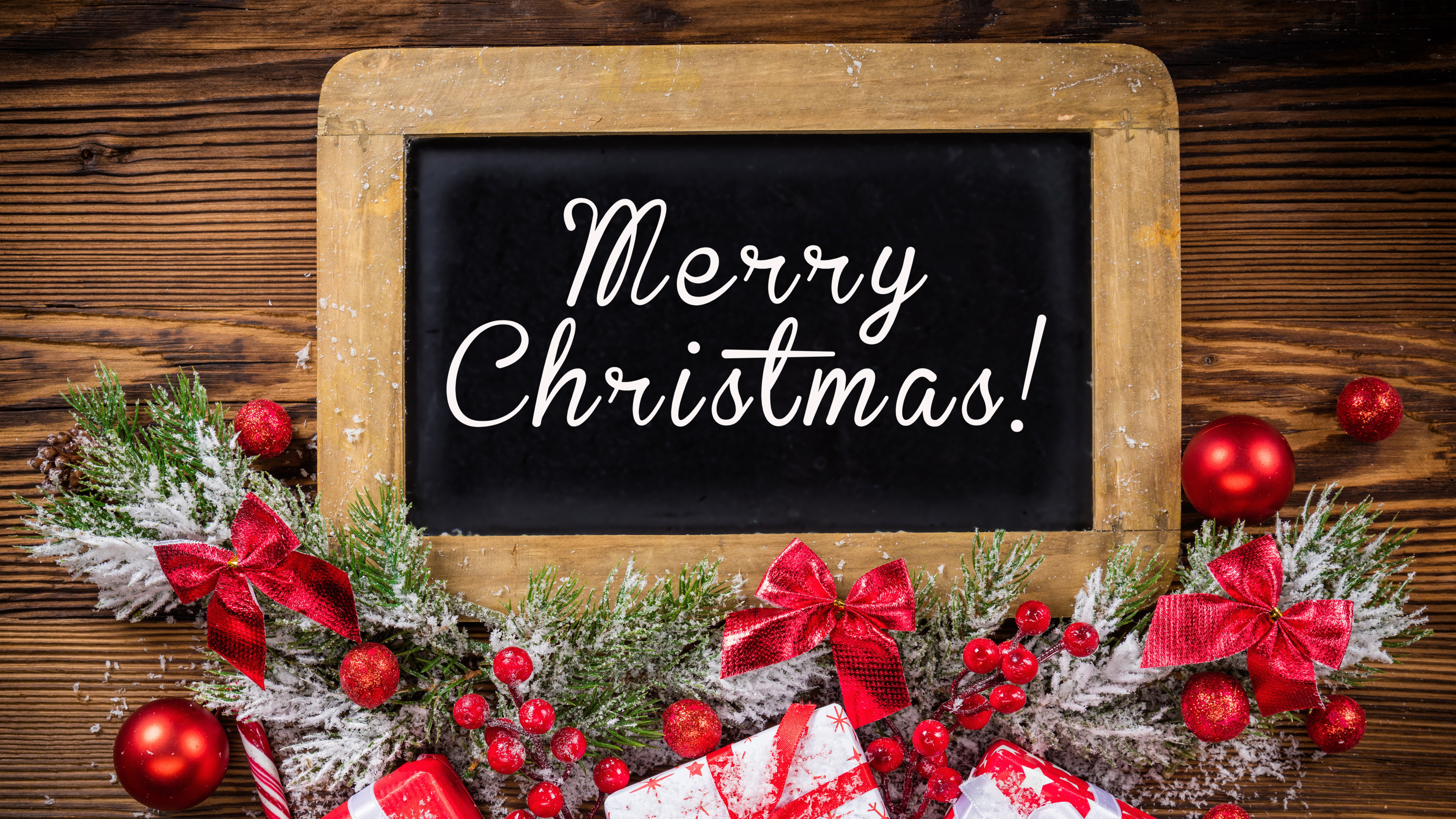 Merry Christmas chalkboard with decorations HD Wallpaper