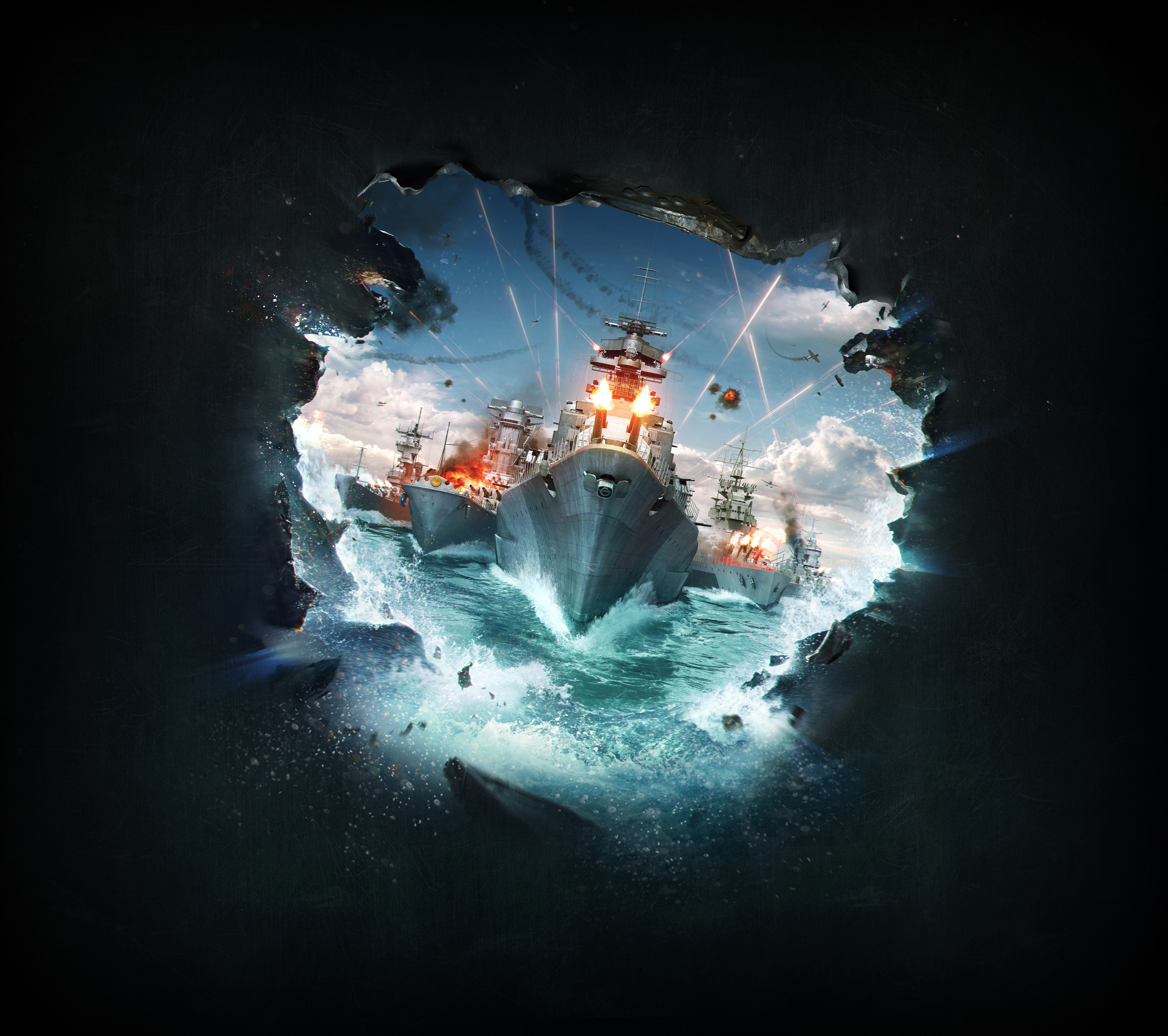 World of Warships battle scene HD Wallpaper