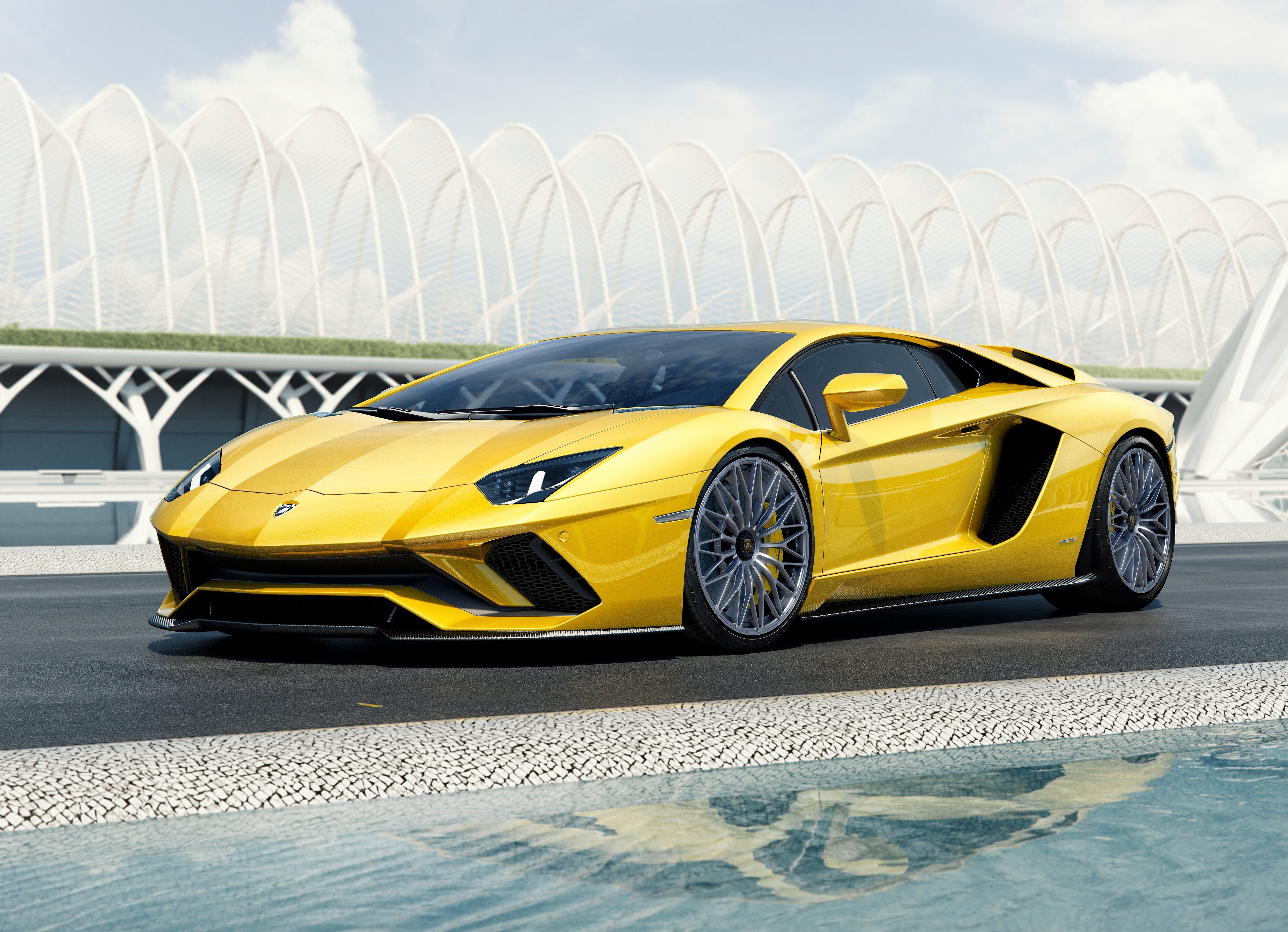 Yellow Lamborghini Aventador S on a road HD Wallpaper