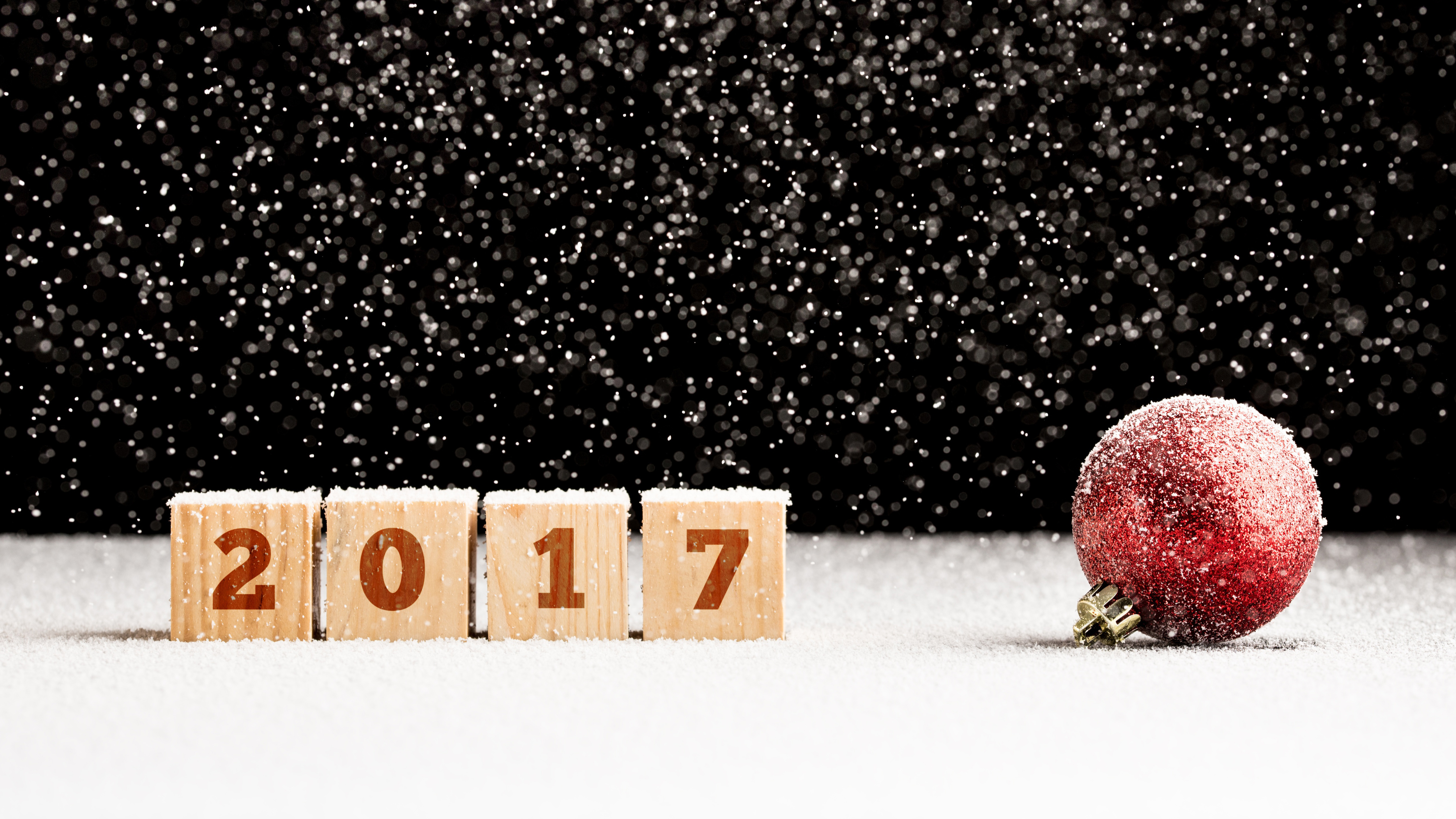 2017 New Year Snowfall with Ornament HD Wallpaper