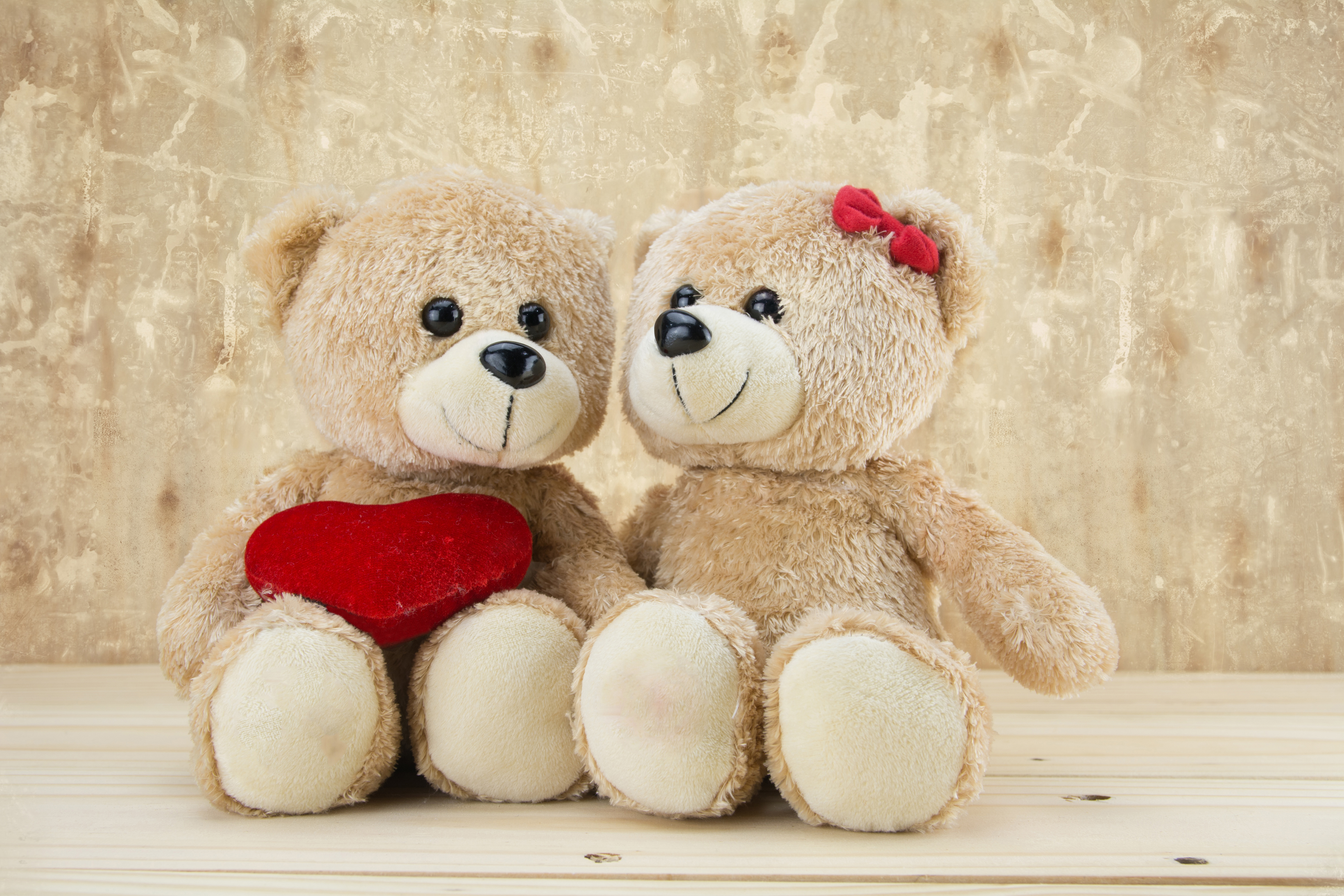 Couple of teddy bears with a heart HD Wallpaper