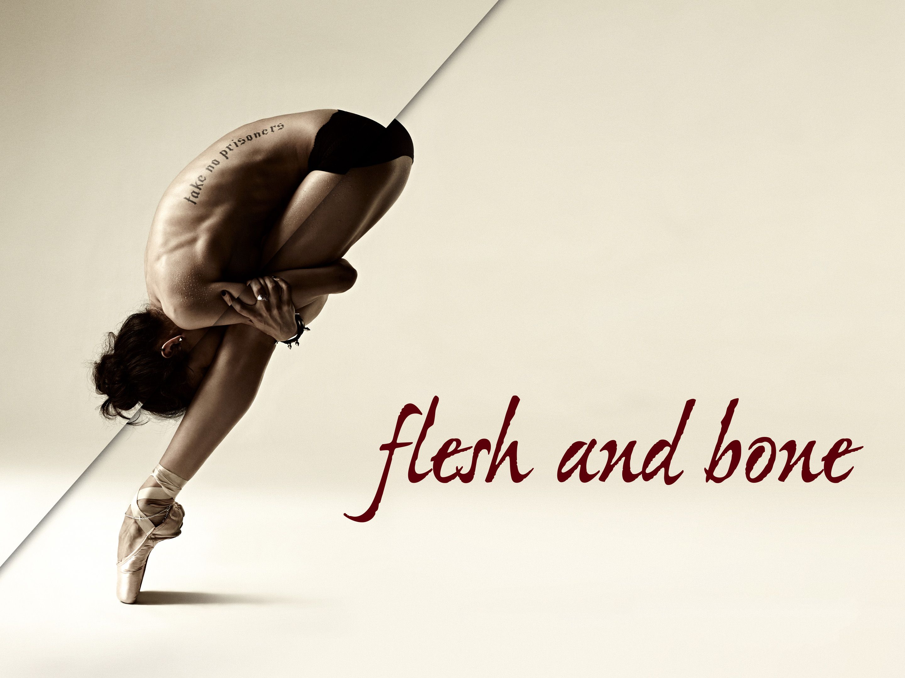Ballerina with text "take no prisoners" and "flesh and bone" HD Wallpaper