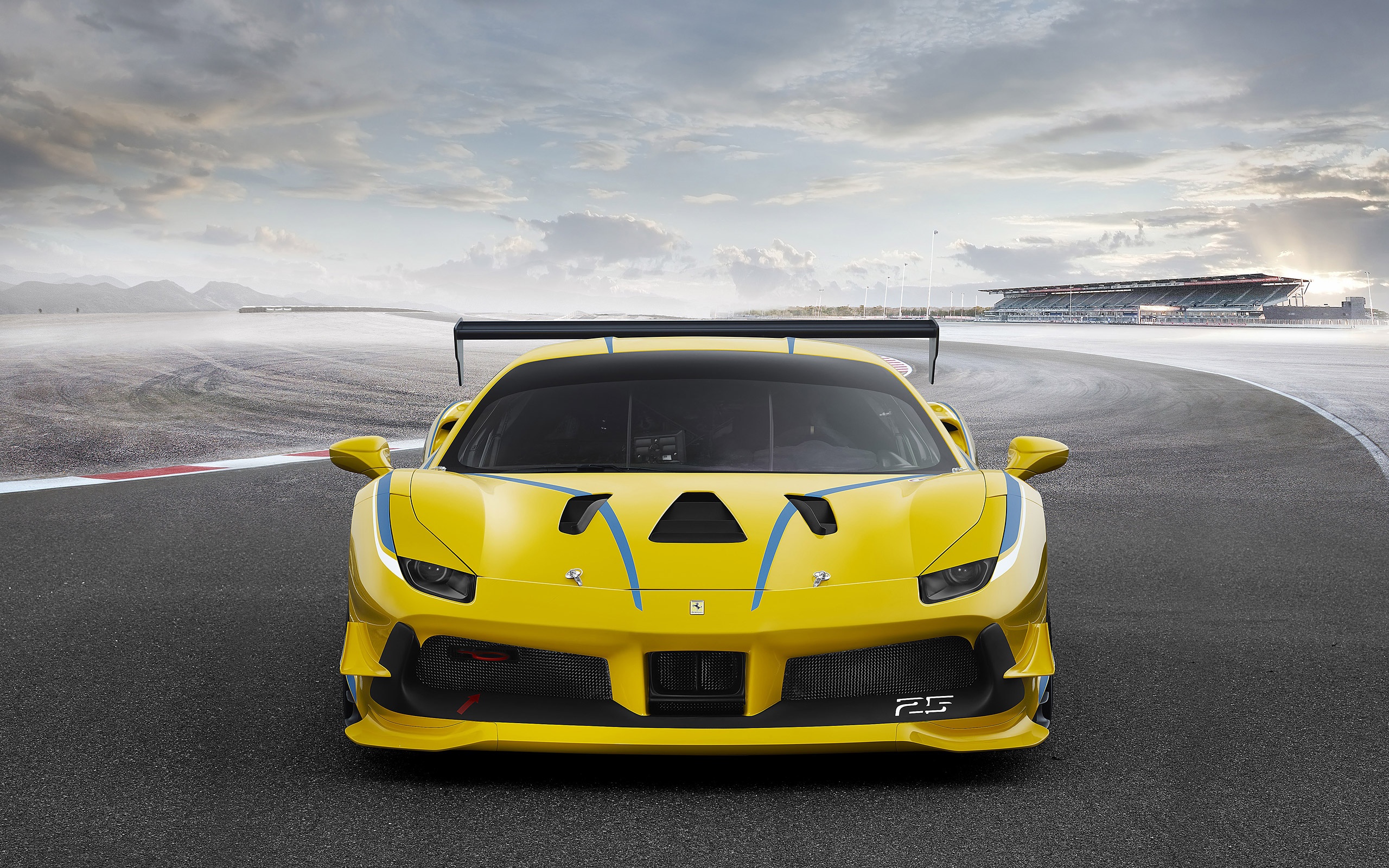 Yellow Ferrari 488 Challenge on a Race Track HD Wallpaper