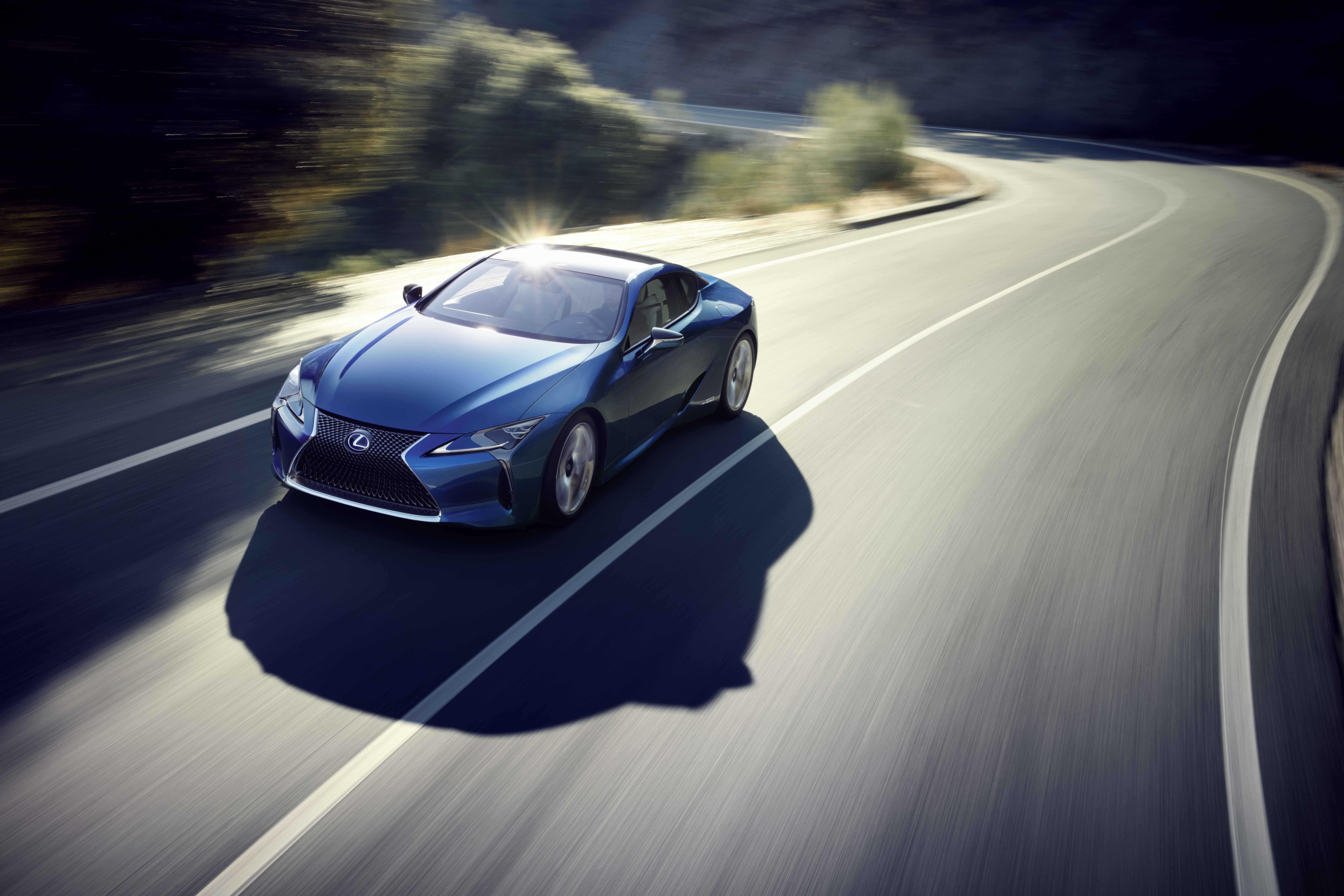 Blue Lexus LC500h Coupe on a Winding Road HD Wallpaper