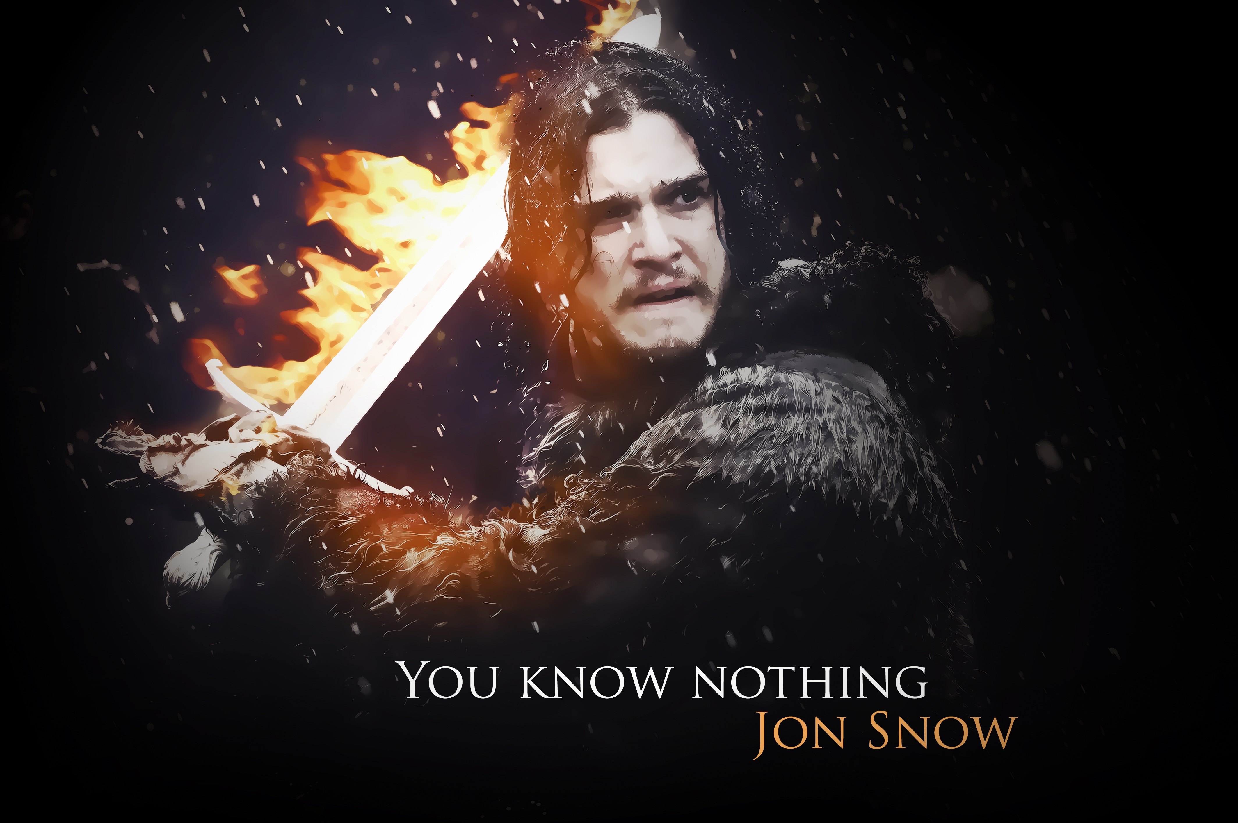 Jon Snow from Game of Thrones with flaming sword HD Wallpaper