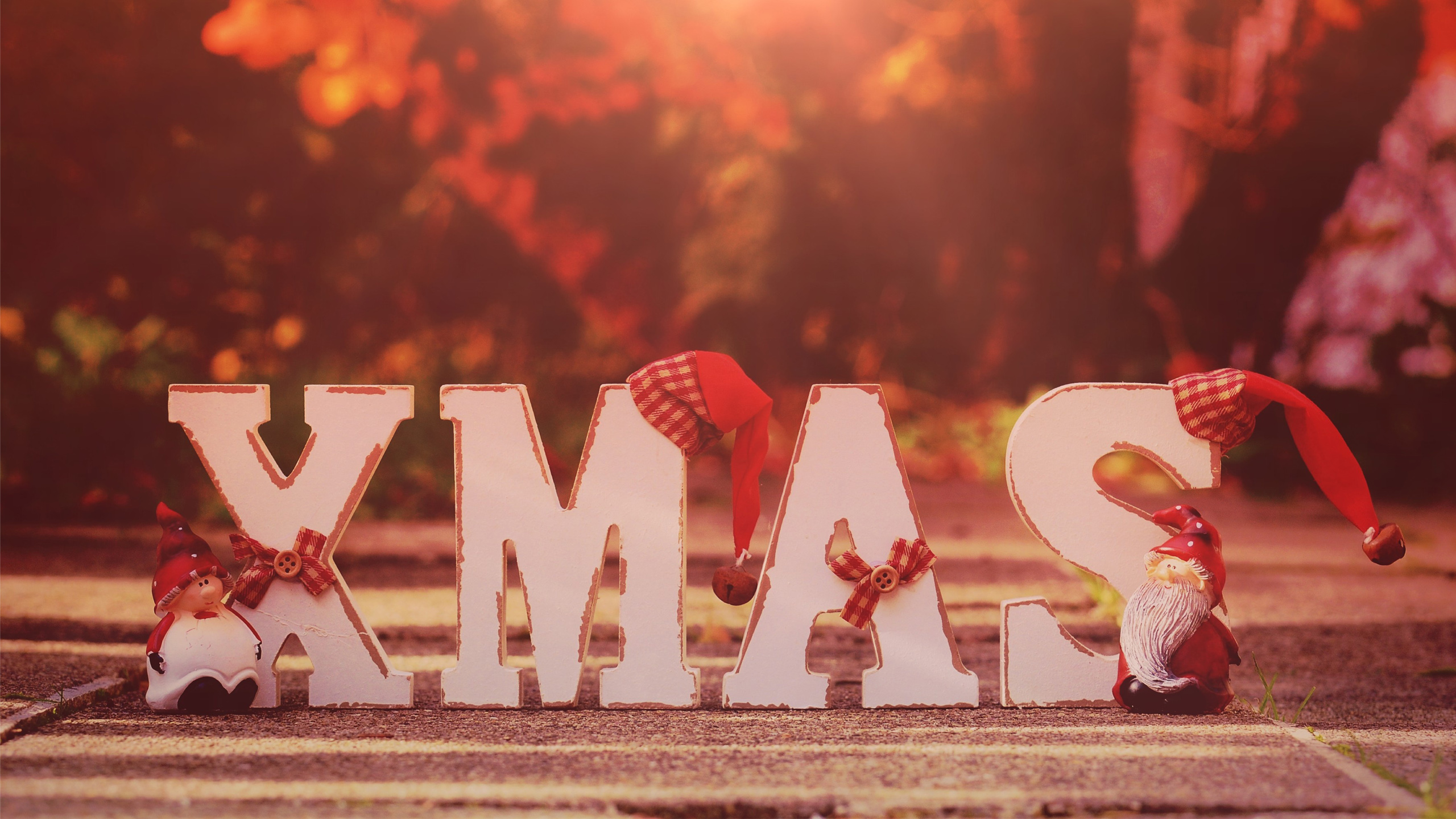 Xmas letters with gnomes and Santa hats HD Wallpaper