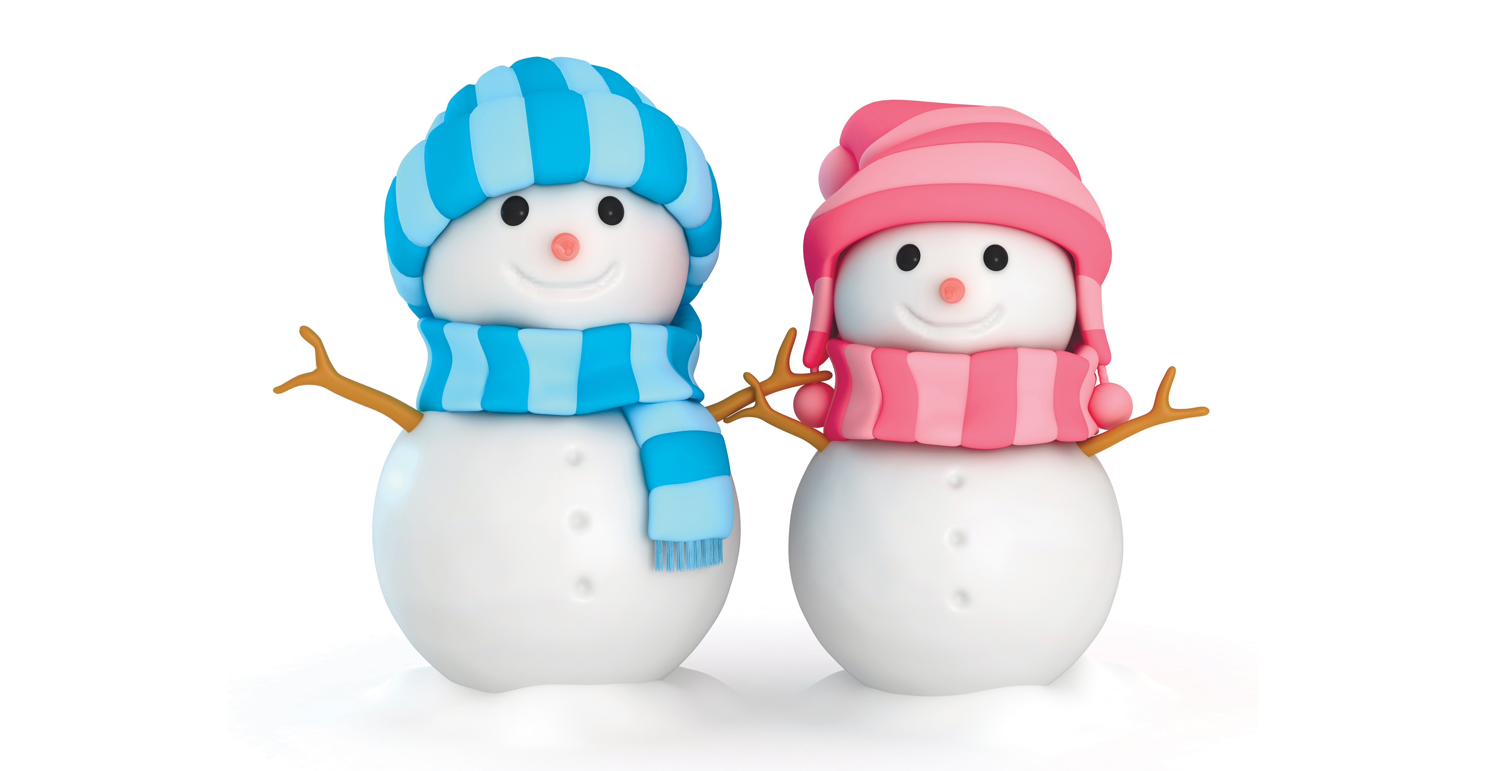 Two snowmen wearing hats and scarves HD Wallpaper