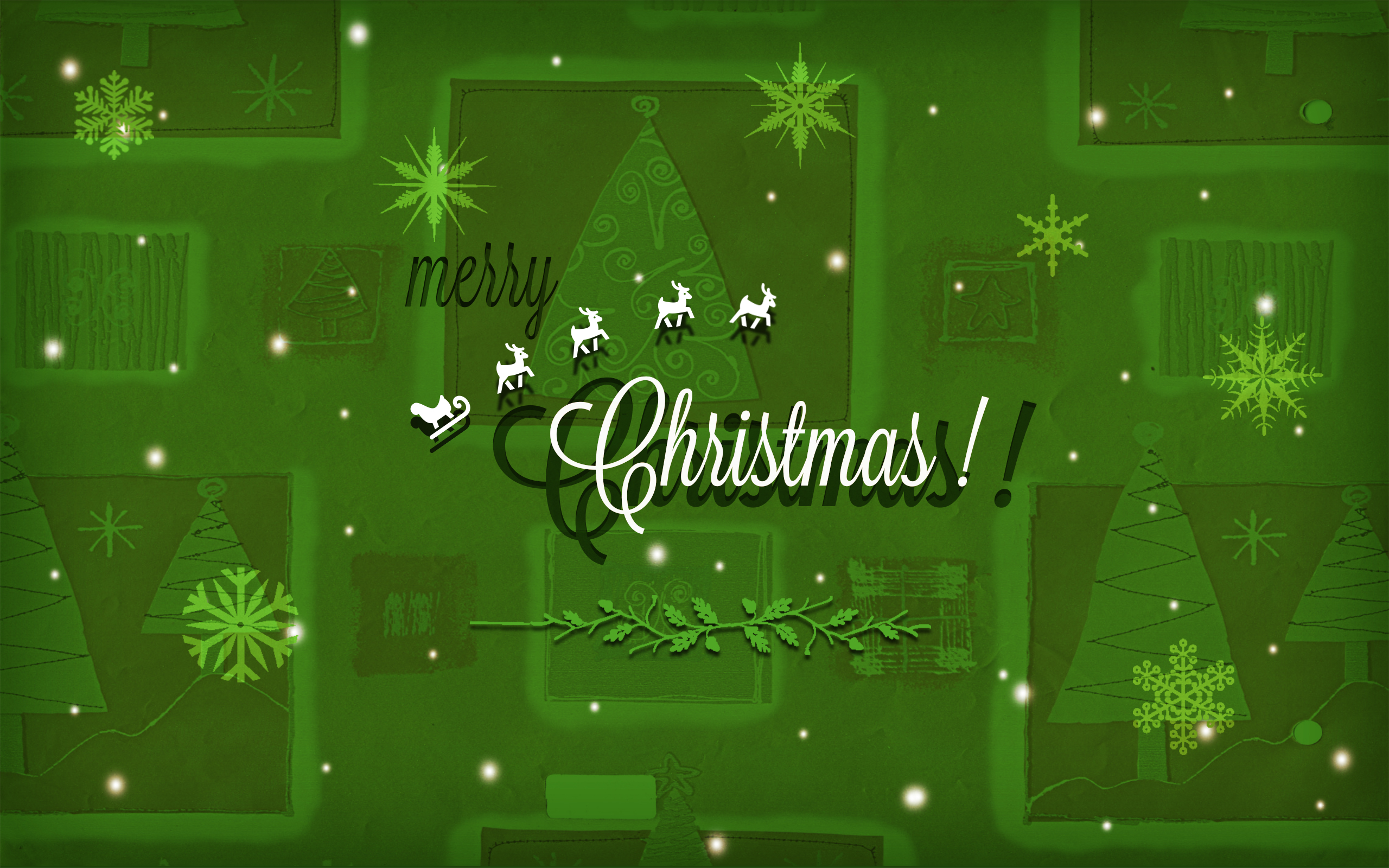 Merry Christmas greeting with Santa's sleigh and reindeer HD Wallpaper