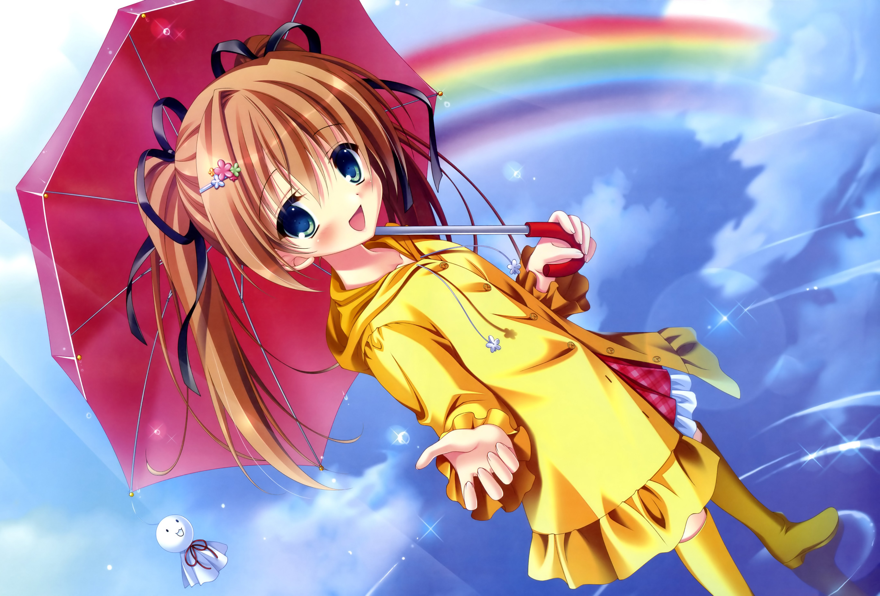 Anime girl with umbrella and rainbow HD Wallpaper