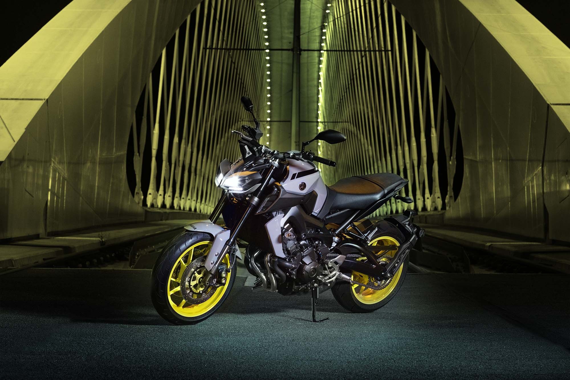 Yamaha MT-09 motorcycle parked under a bridge HD Wallpaper