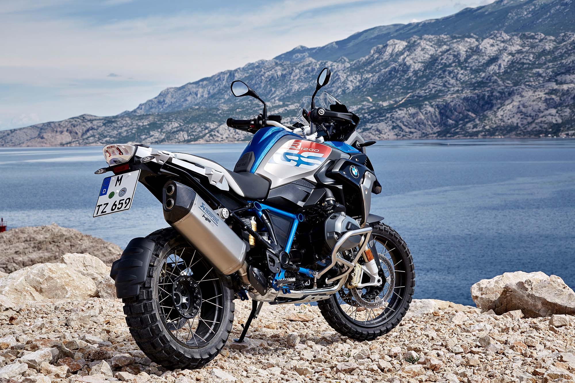 BMW R1200GS Rallye motorcycle by a lake HD Wallpaper