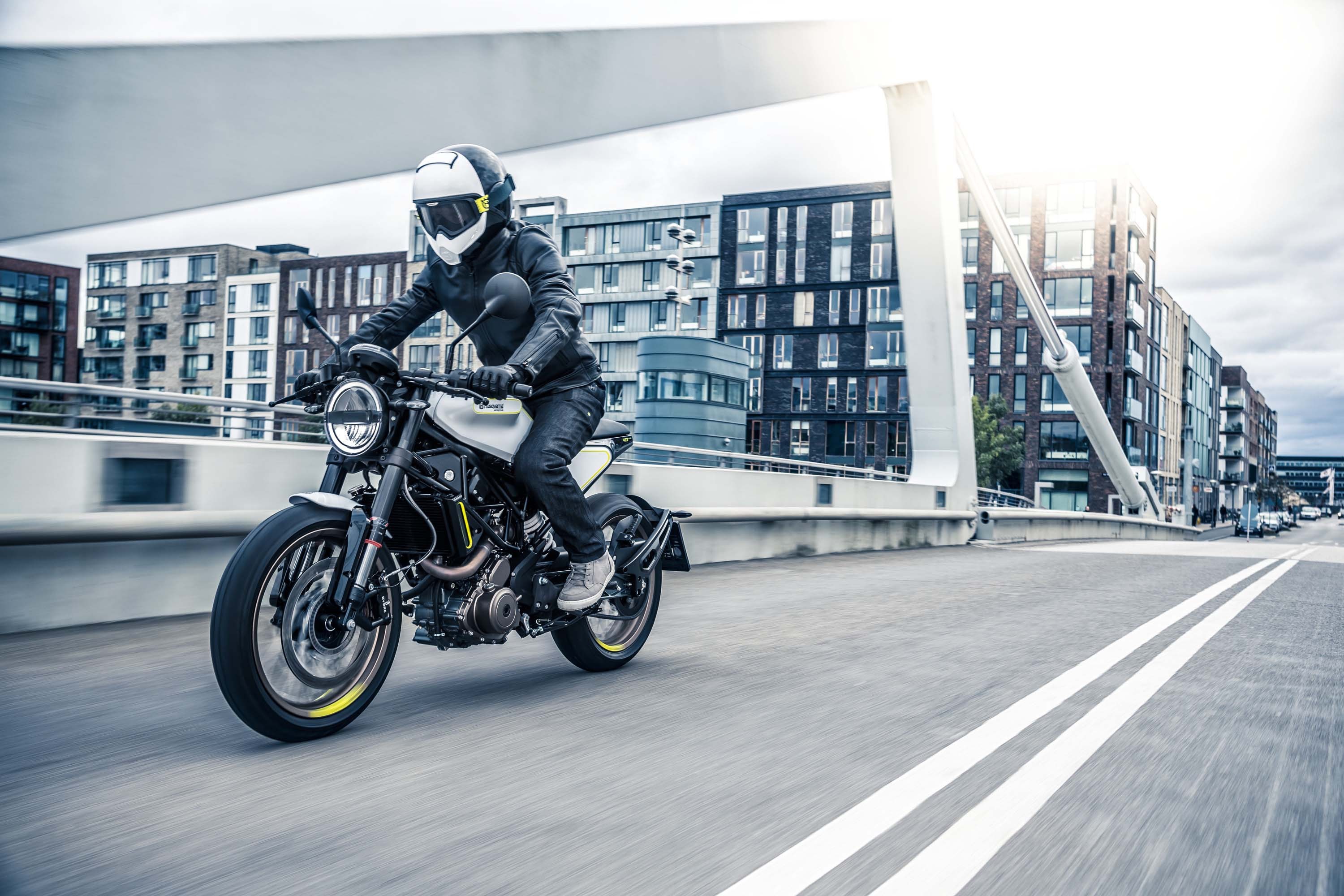 2017 Husqvarna Vitpilen 401 motorcycle on a bridge HD Wallpaper