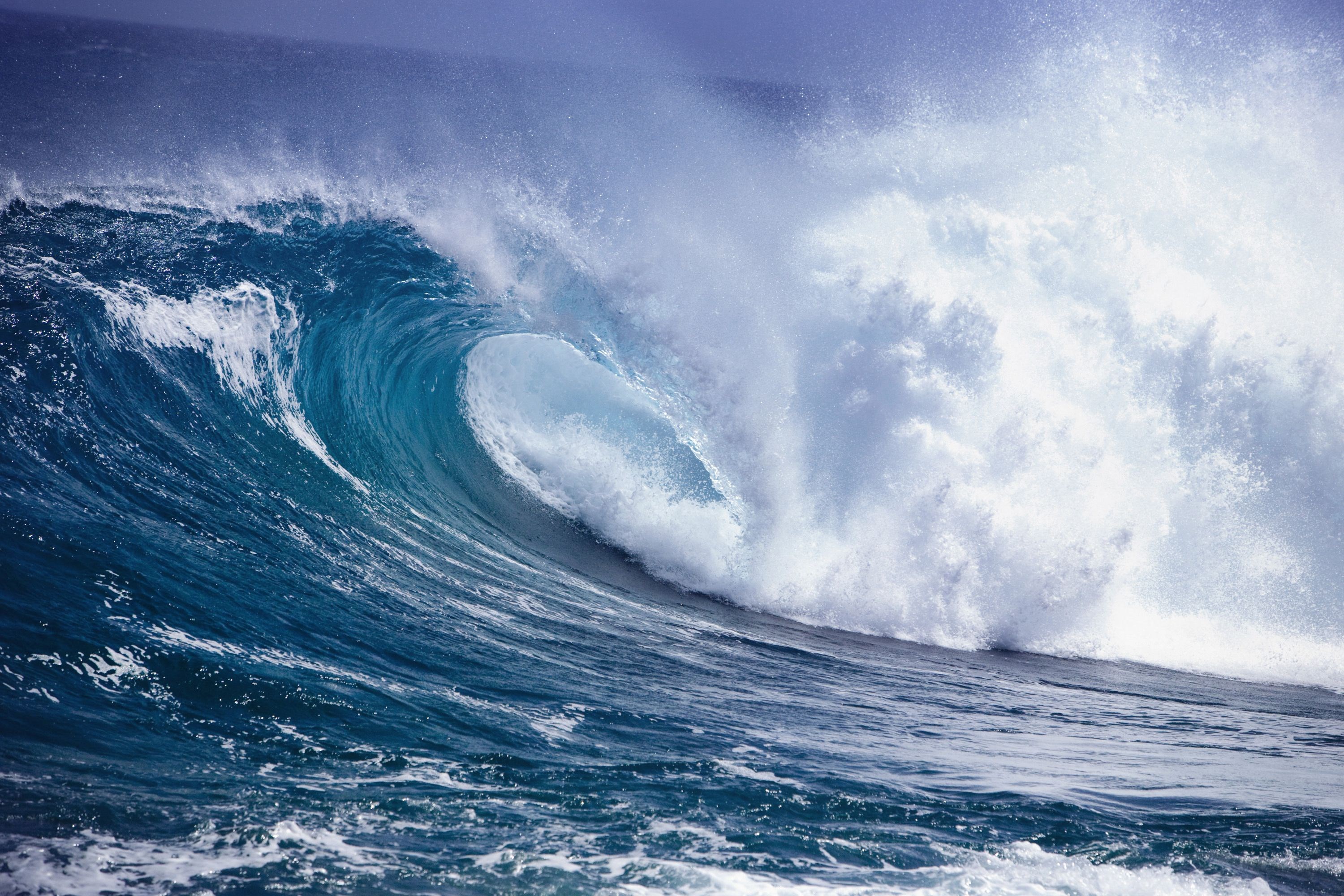 A powerful ocean wave crests and breaks HD Wallpaper
