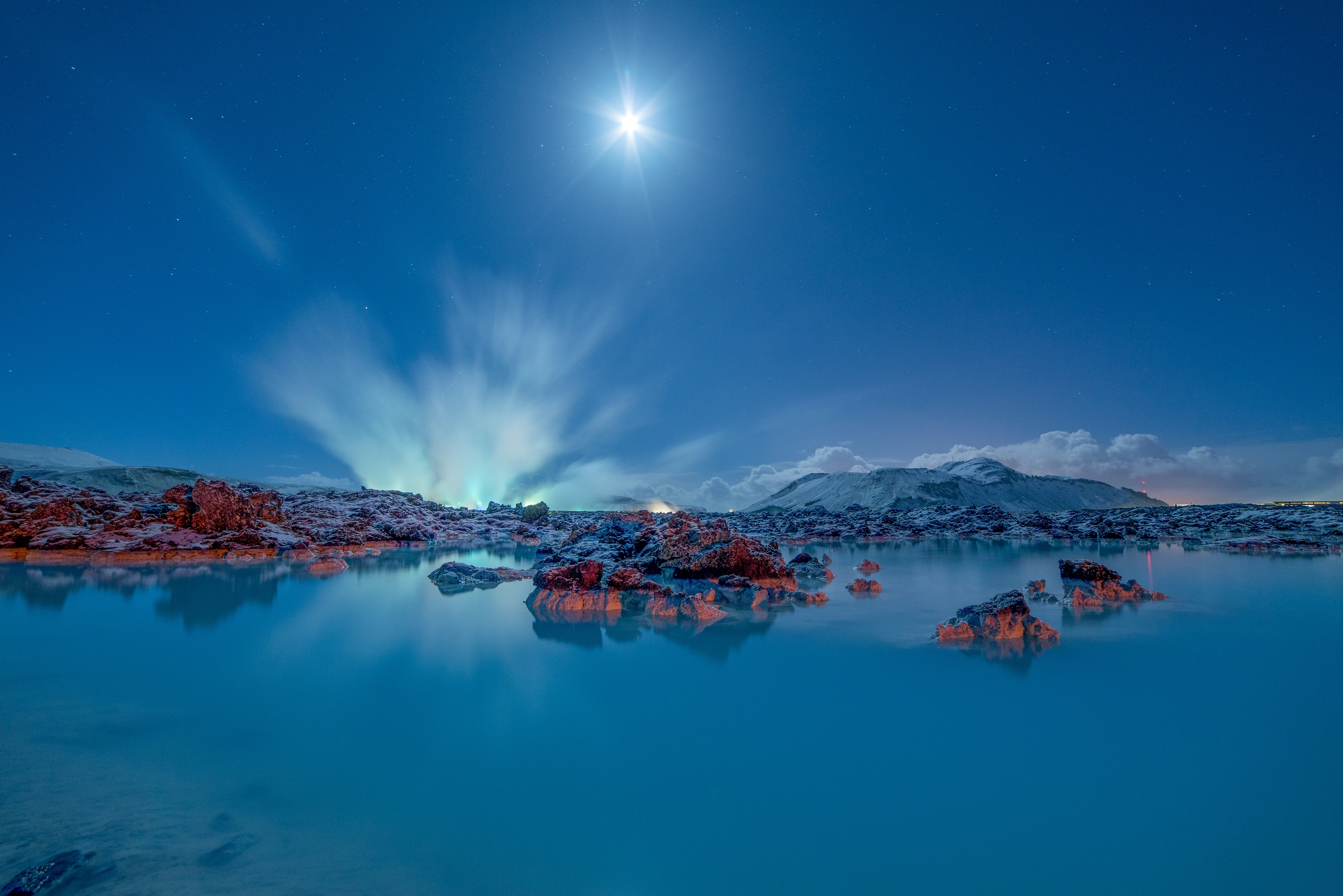 Blue Lagoon Iceland Moonlight 4K HD Wallpaper
