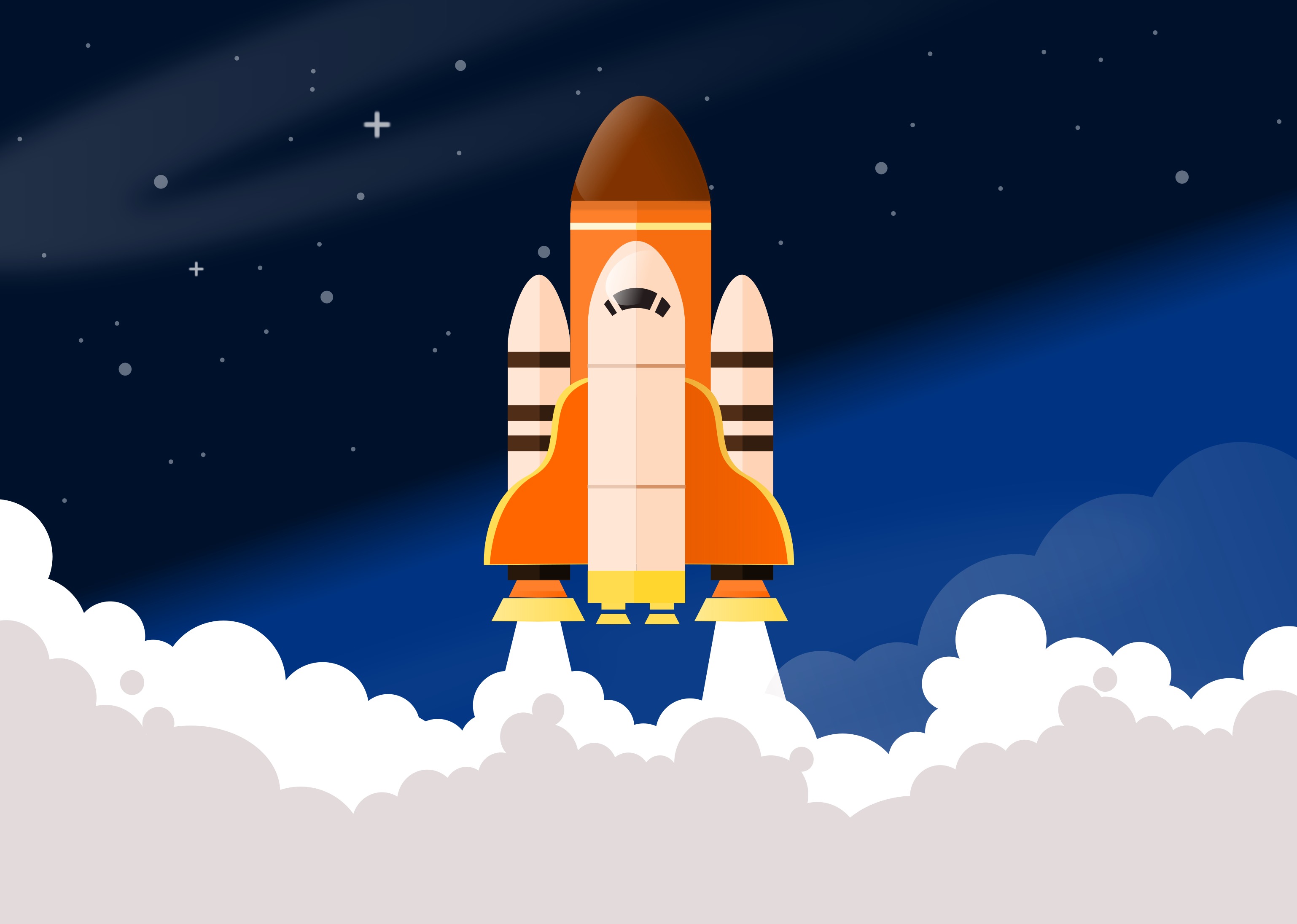 Space shuttle launching through clouds at night HD Wallpaper