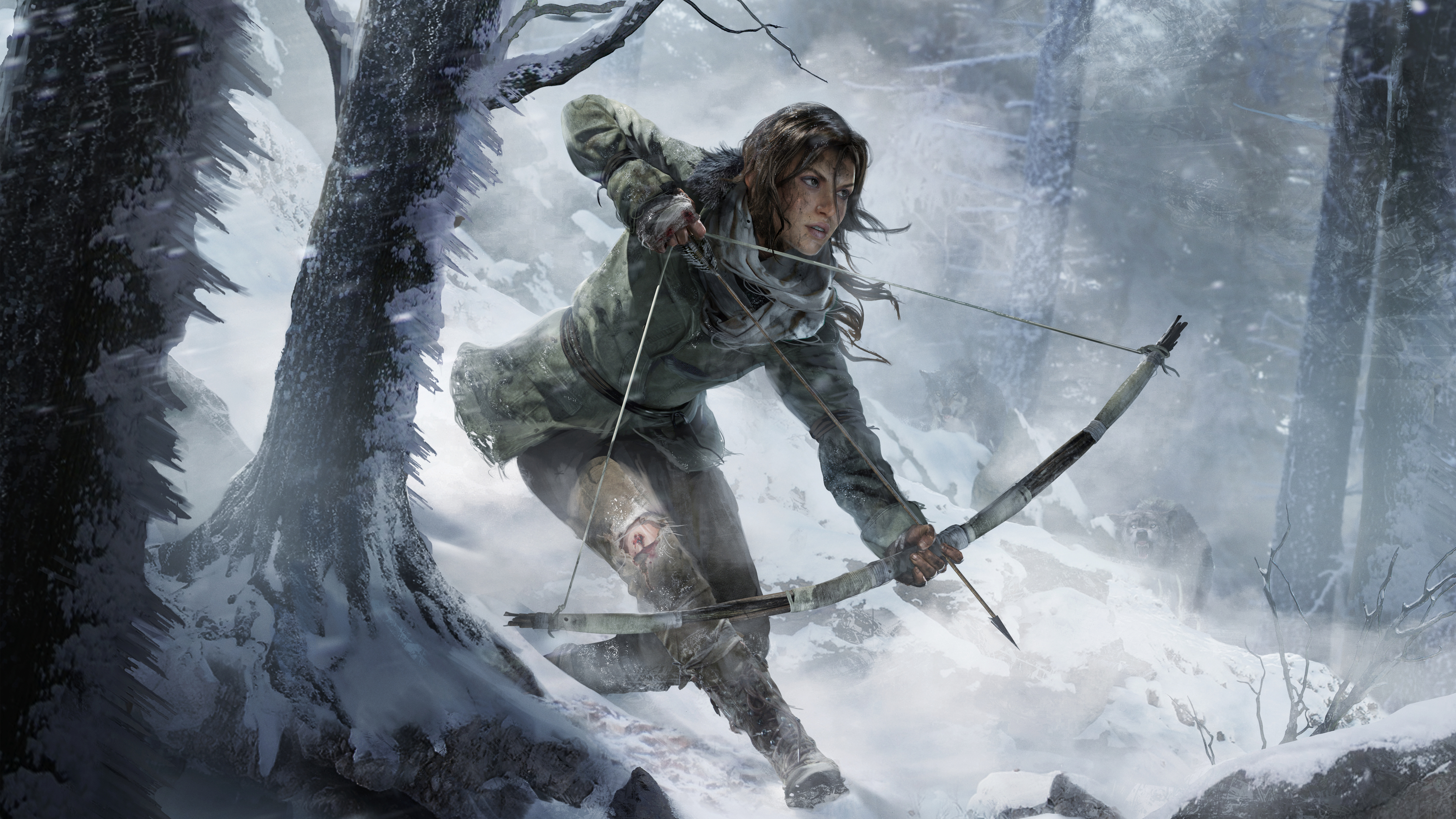 Lara Croft from Rise of the Tomb Raider in a snowy forest HD Wallpaper