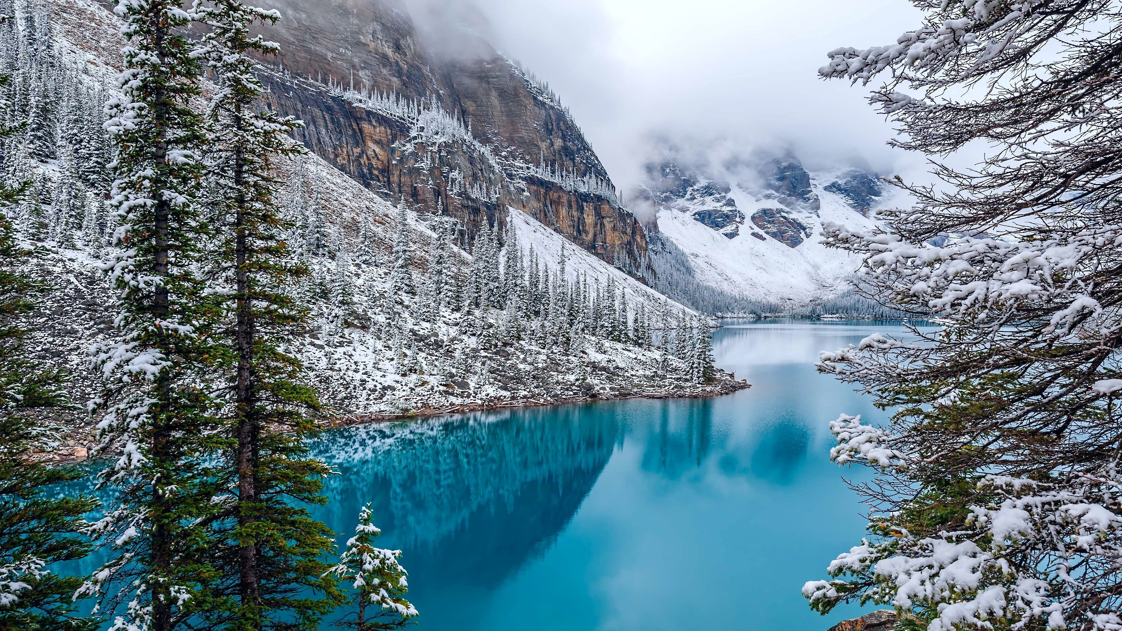 Moraine Lake, Winter, 4K, Snow HD Wallpaper