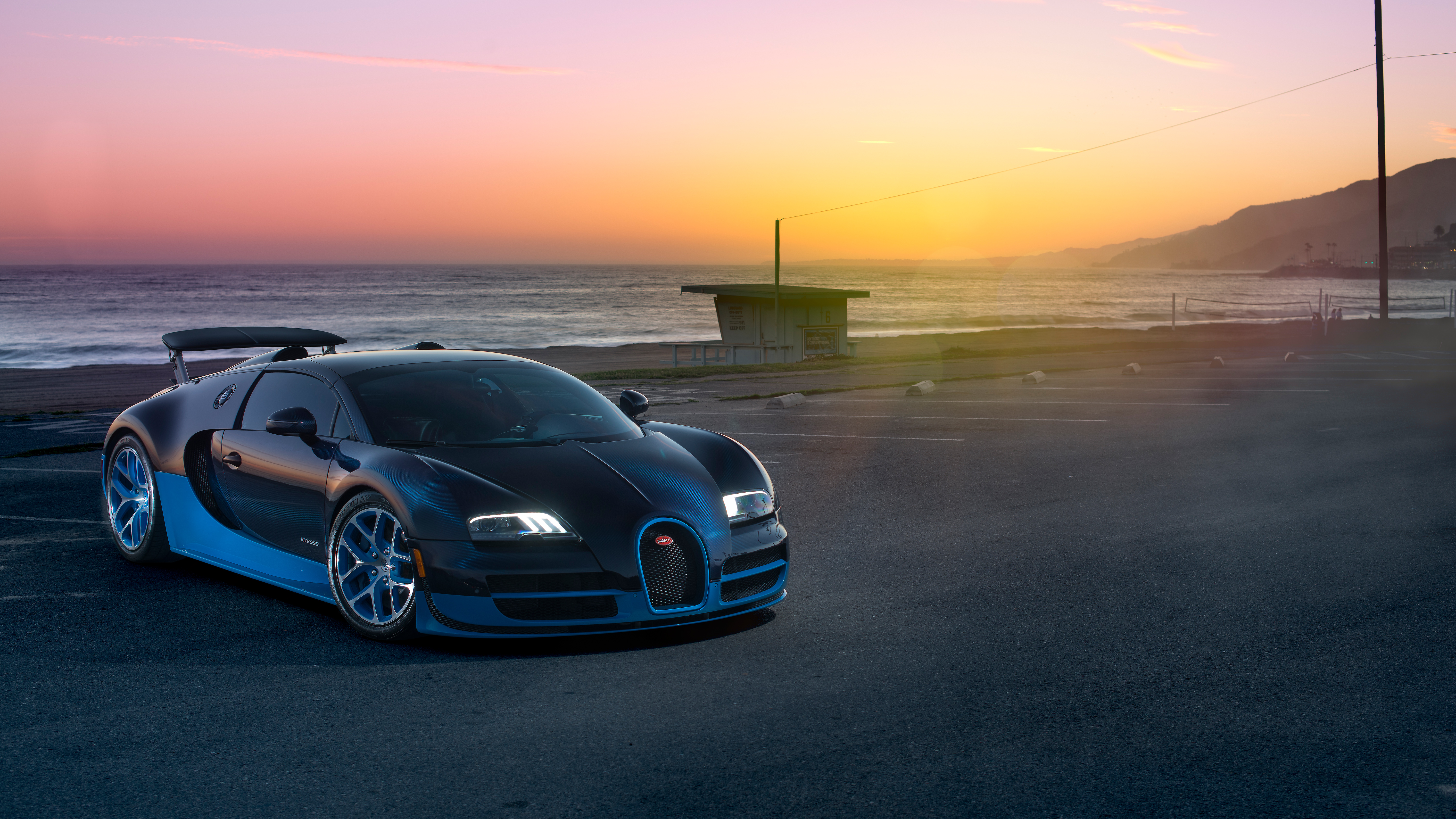 Bugatti Veyron Grand Sport Vitesse on Beach at Sunset HD Wallpaper