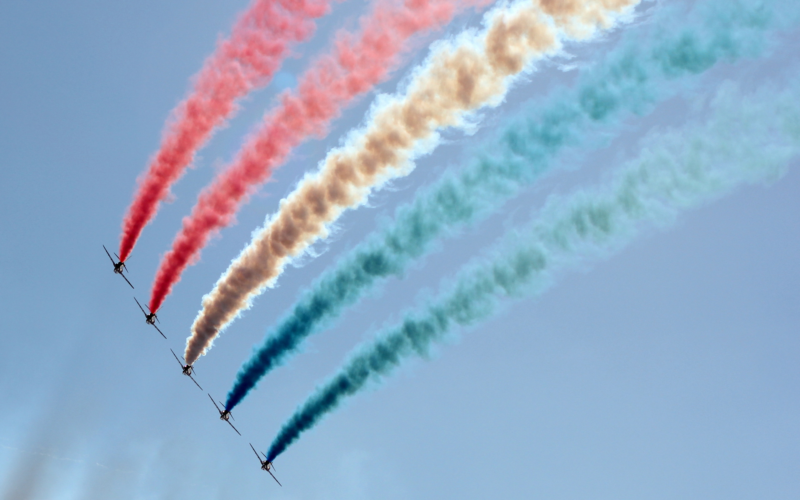 Red Arrows formation flying with colored smoke trails HD Wallpaper